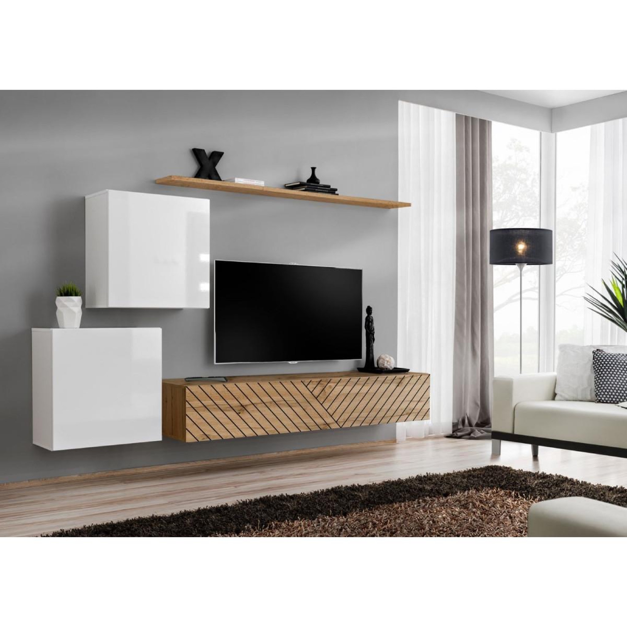 Voir la diapositive 2 : Paris Prix Ensemble meuble tv  switch lamel v  250cm naturel & blanc