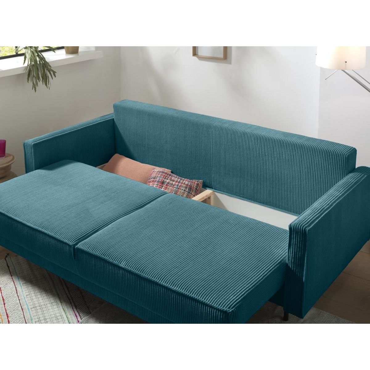 LISA DESIGN Charlie - canapé 3 places convertible avec coffre - en velours côtelé