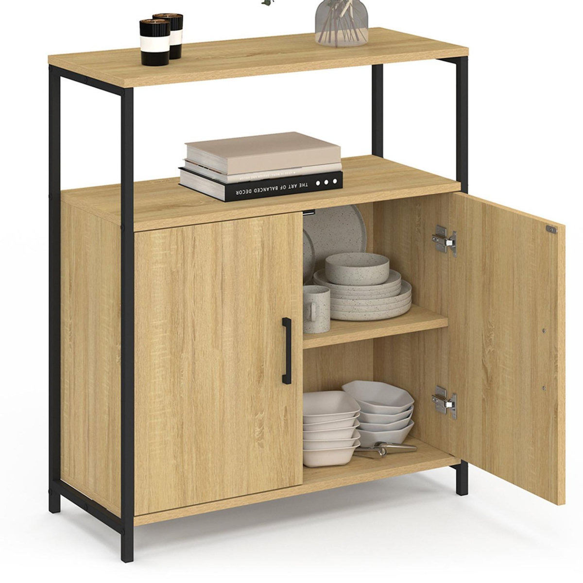 ID MARKET Buffet d'appoint 1 niche et 2 portes 70 cm DETROIT design industriel