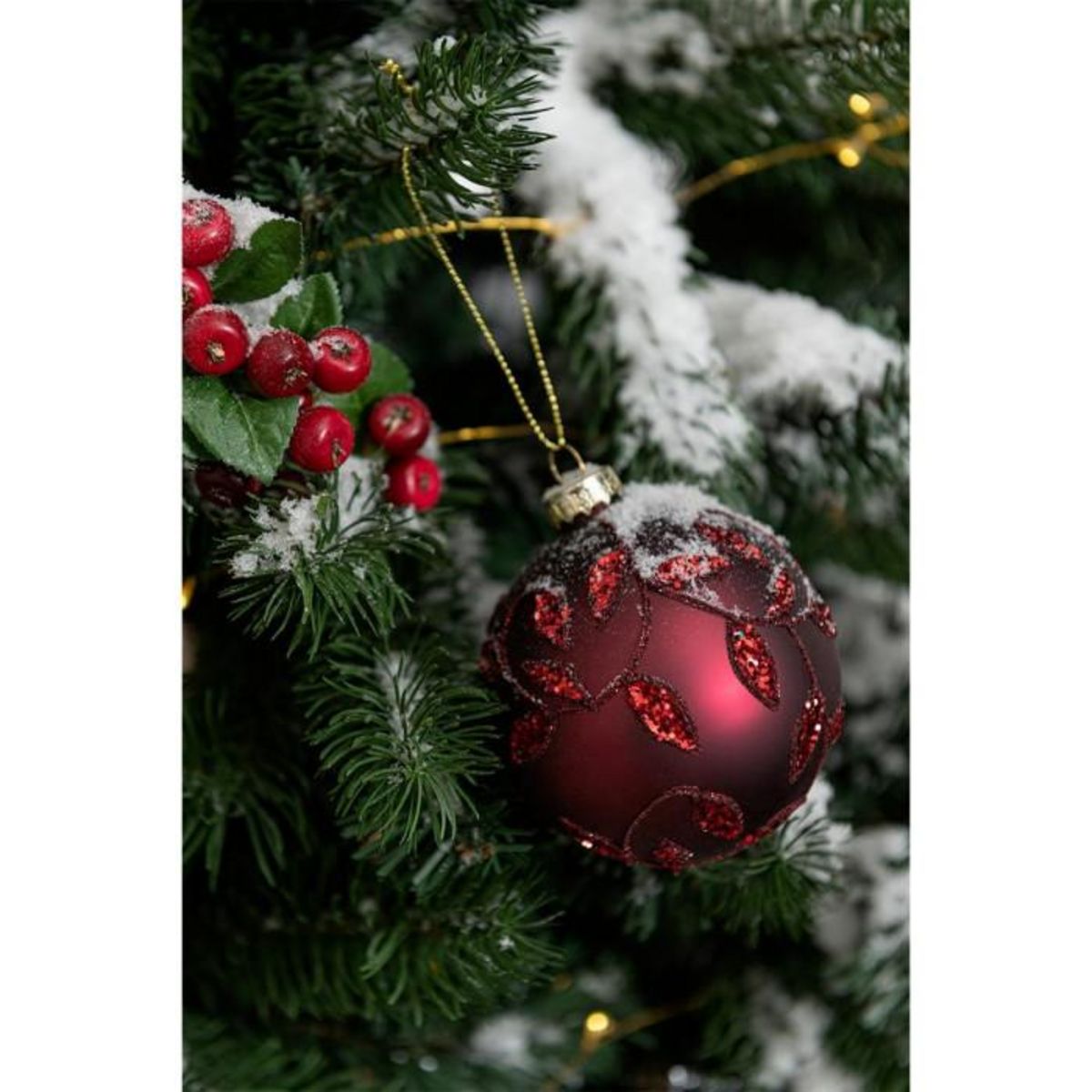 Paris Prix Lot de 6 Boules de Noël  Feuilles  8cm Rouge Mat