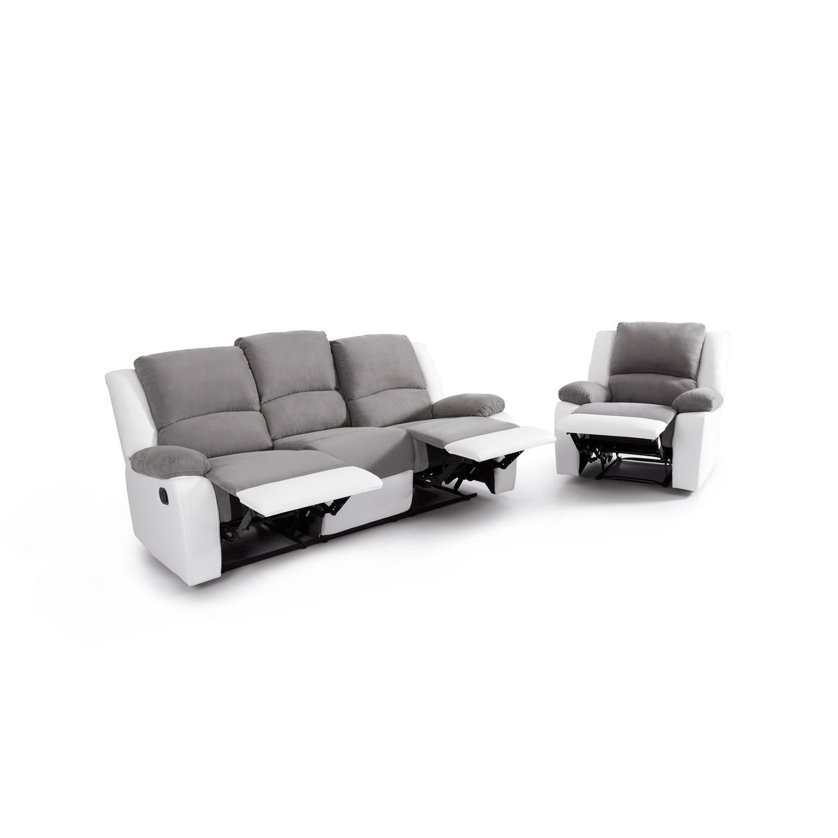 Ensemble canapé relax 3 places + fauteuil relax bimatière tissu simili HELENE