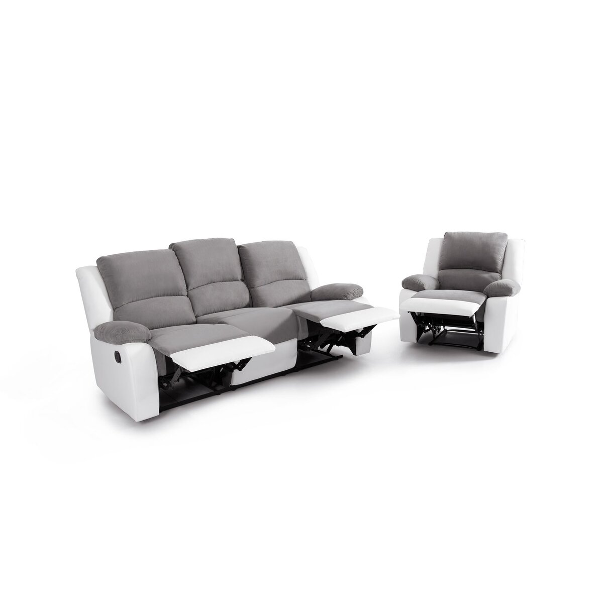 Ensemble canapé relax 3 places + fauteuil relax bimatière tissu simili HELENE