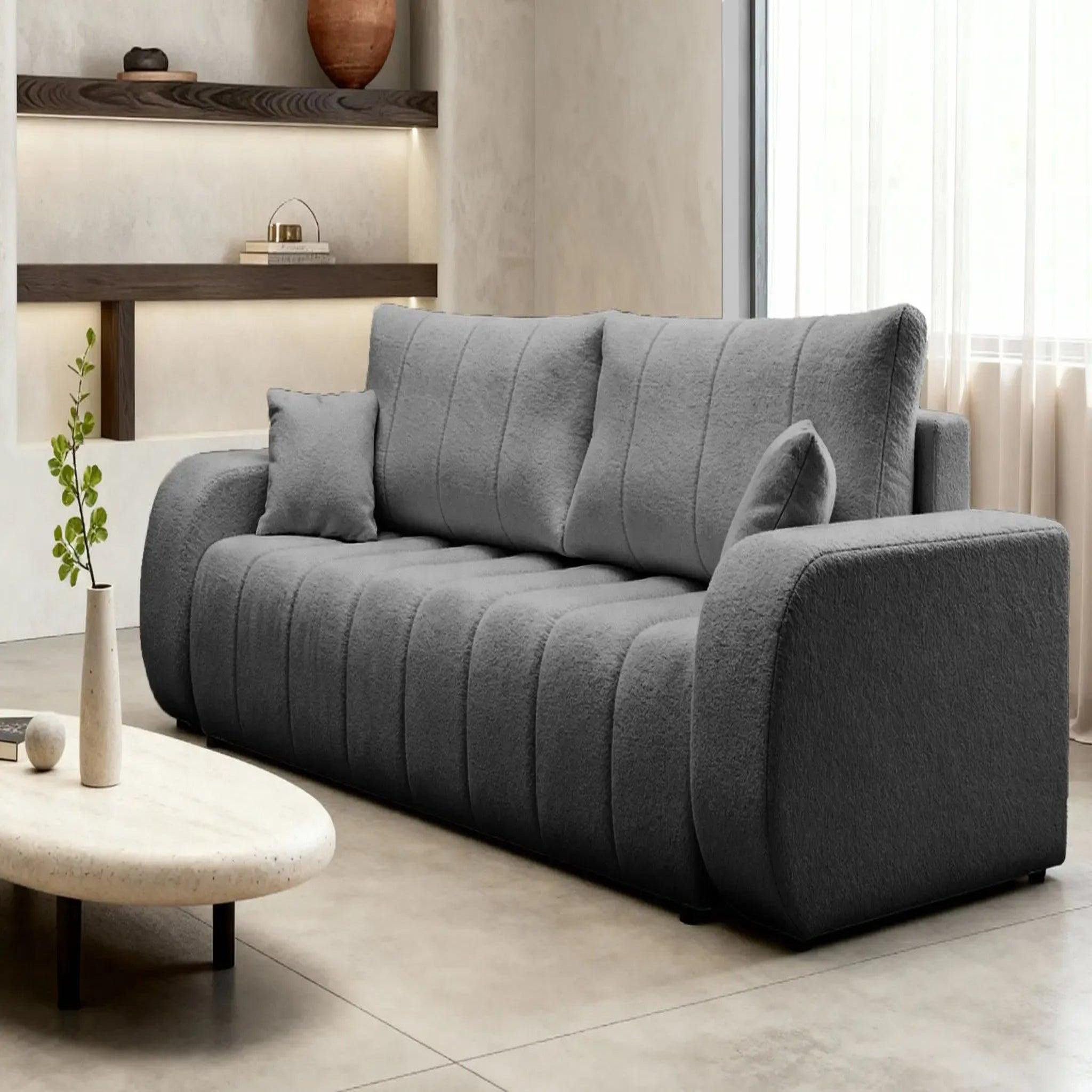 Voir la diapositive 4 : CASANOVA PARIS Celeste - canapé droit convertible tissu bouclette 3 places