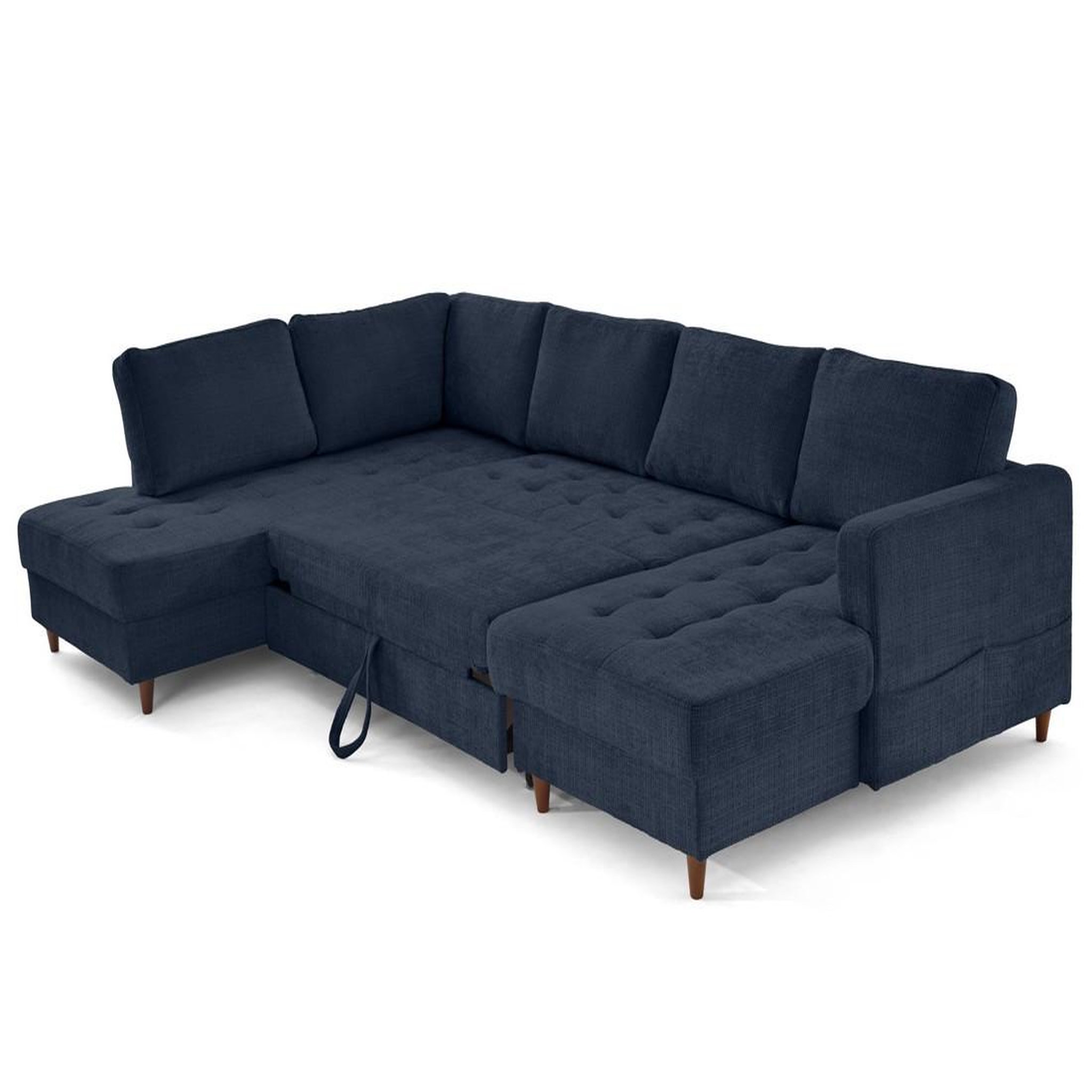 Voir la diapositive 2 : LISA DESIGN Anna - canapé panoramique d'angle gauche 7 places convertible avec coffre en velours texturé