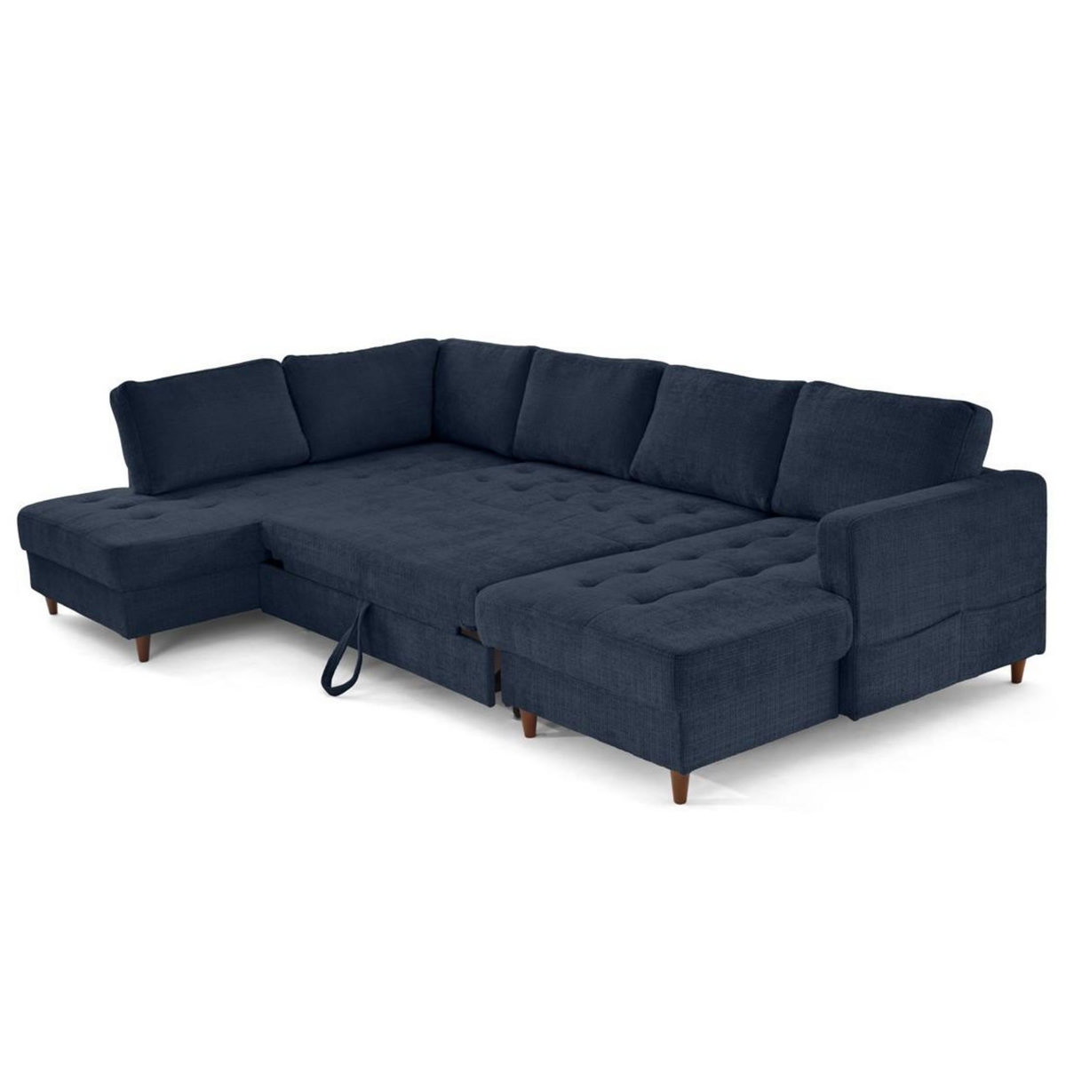 LISA DESIGN Anna - canapé panoramique d'angle gauche 7 places convertible avec coffre en velours texturé