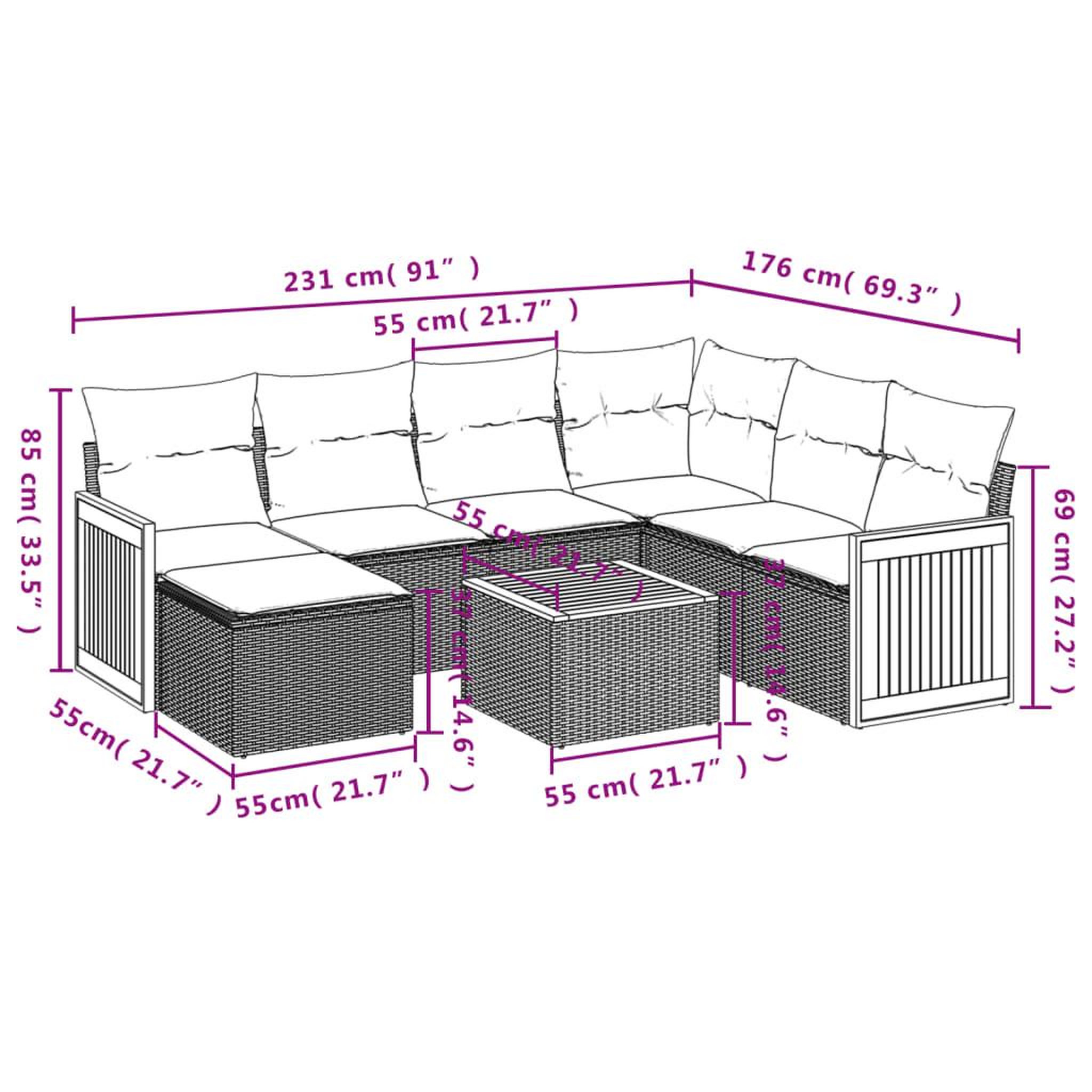 Voir la diapositive 3 : VIDAXL Salon de jardin 8 pcs avec coussins gris resine tressee