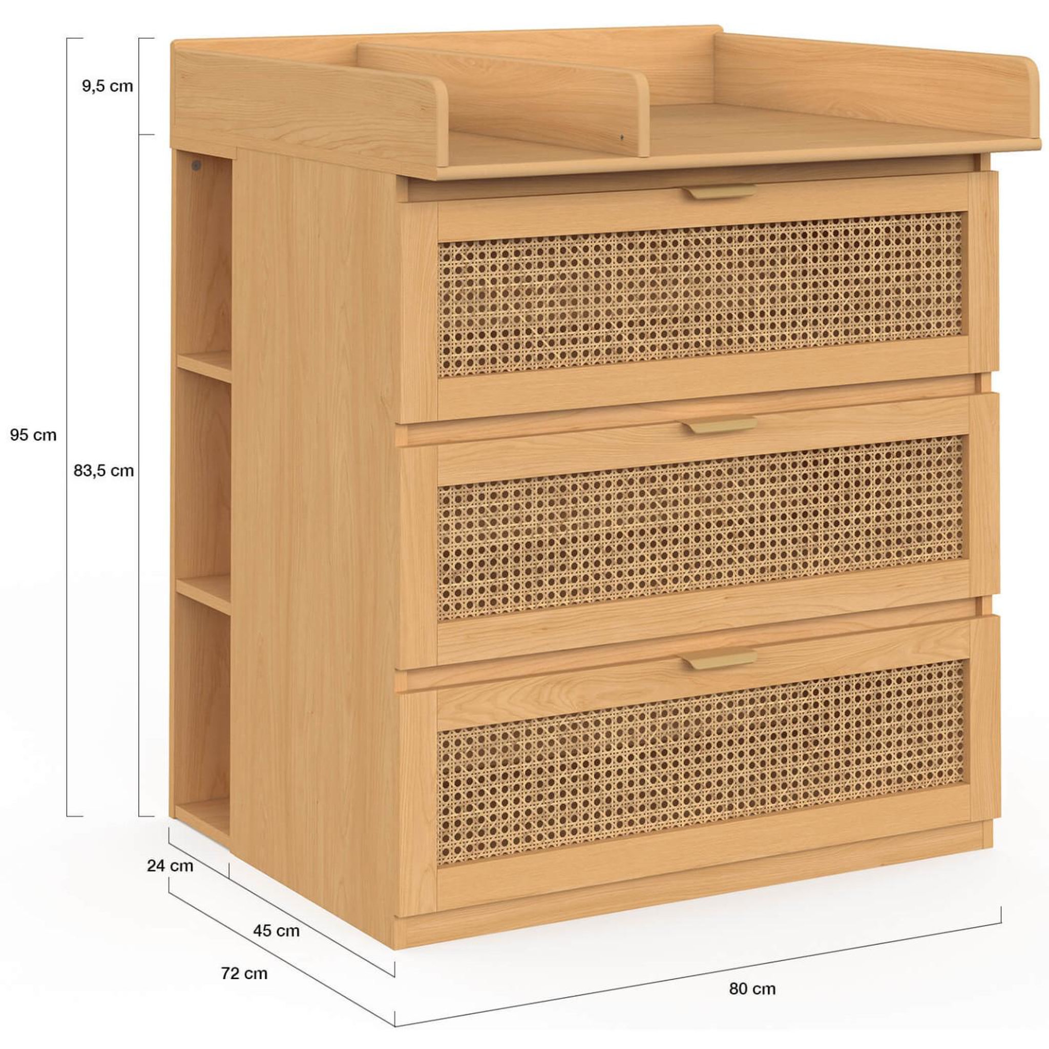 Voir la diapositive 5 : ID MARKET Commode à langer évolutive edhen bois et cannage 3 tiroirs, table à langer et 2 étagères amovibles