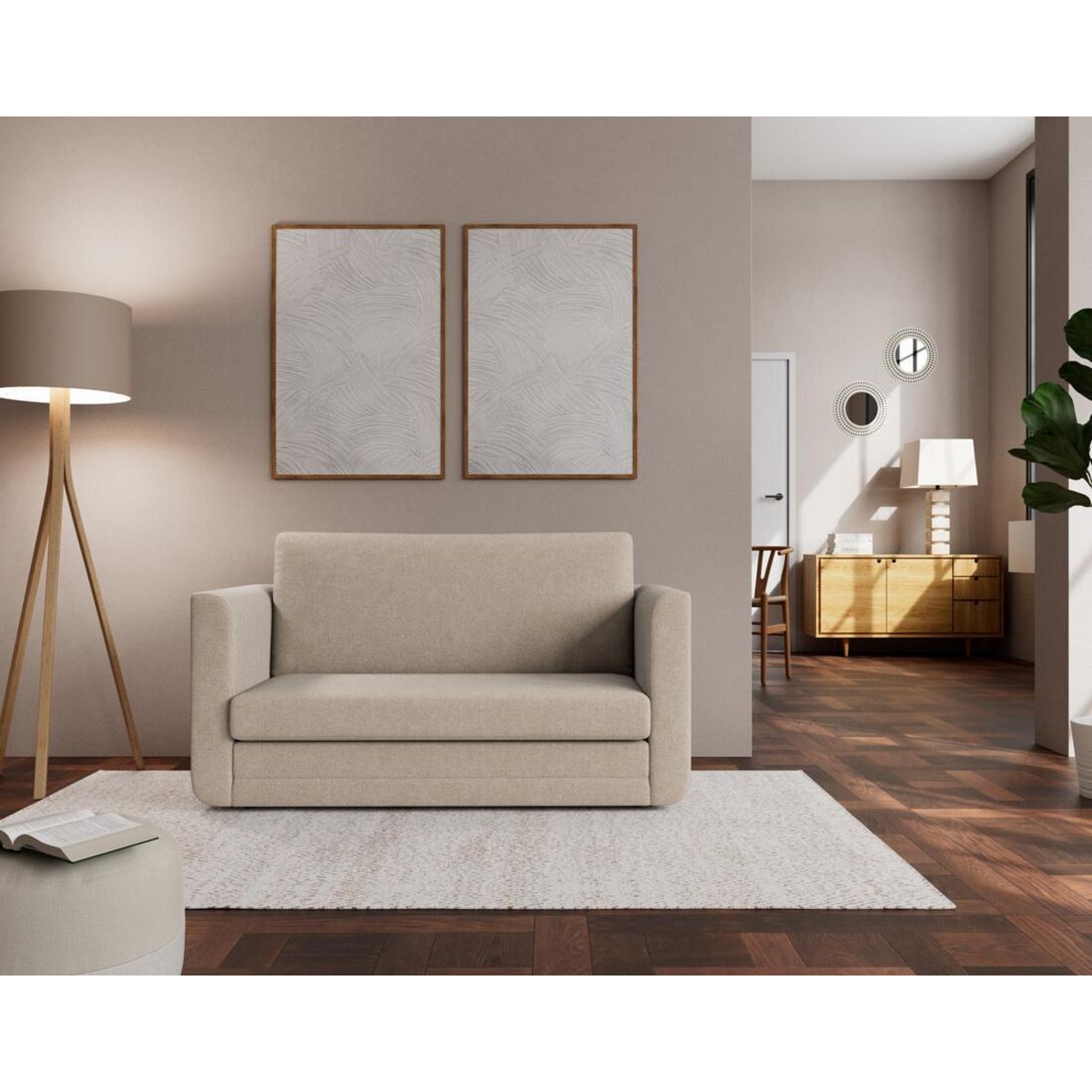 BEST MOBILIER Isana - canapé 2 places convertible déplimousse avec accoudoirs incurvés en tissu