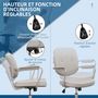 Voir la diapositive 4 : VINSETTO Chaise de bureau design néo-rétro - dossier 2 boutons, accoudoirs rembourrés - piètement structure acier chromé PU beige