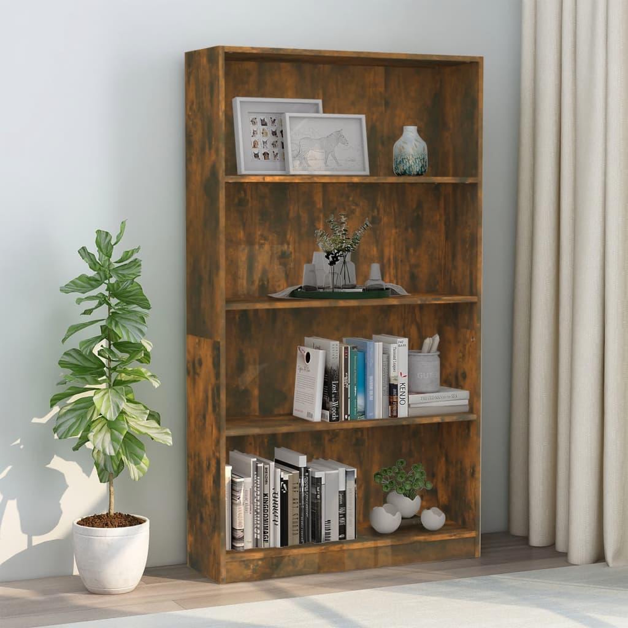 Voir la diapositive 1 : VIDAXL Bibliotheque 4 niveaux Chene fume 80x24x142cm Bois d'ingenierie