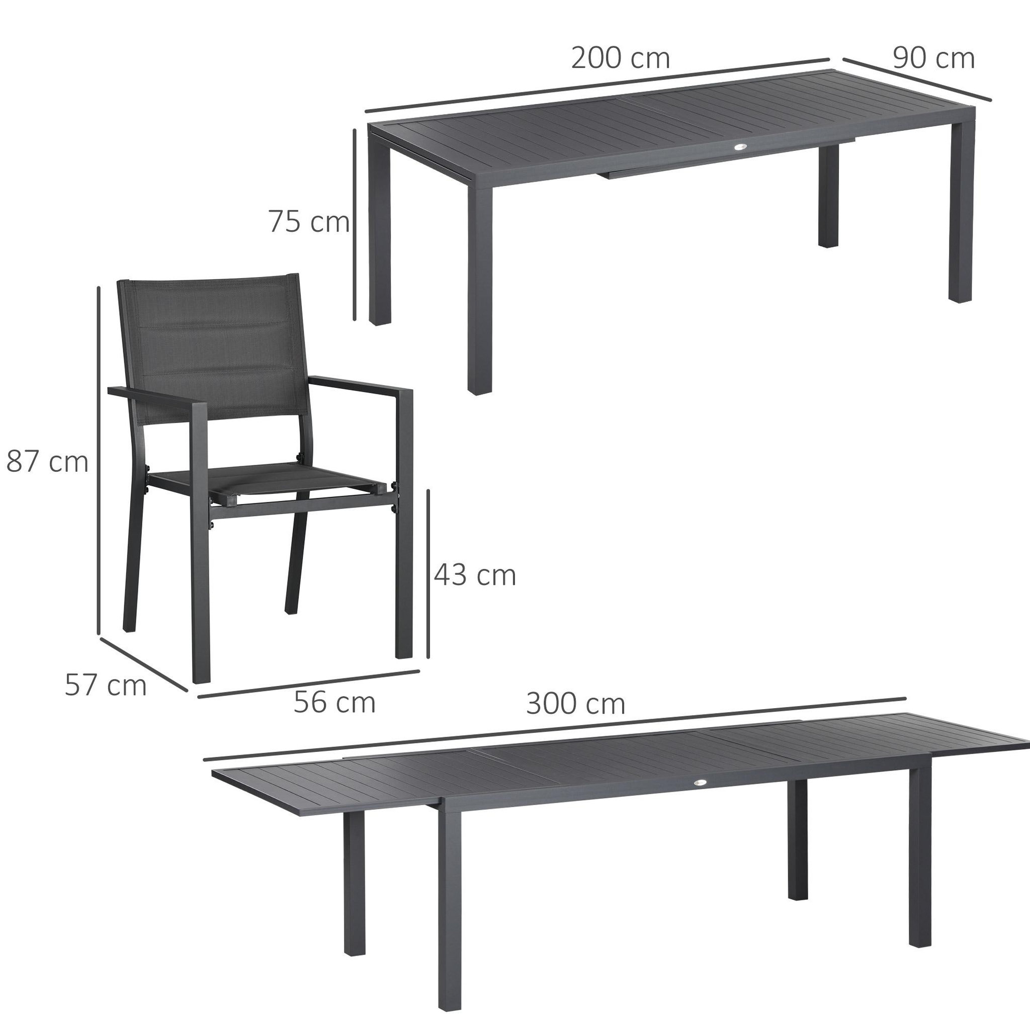 Voir la diapositive 3 : OUTSUNNY Ensemble de jardin 12 personnes chaises empilables table extensible 200/300l cm alu. Textilène gris