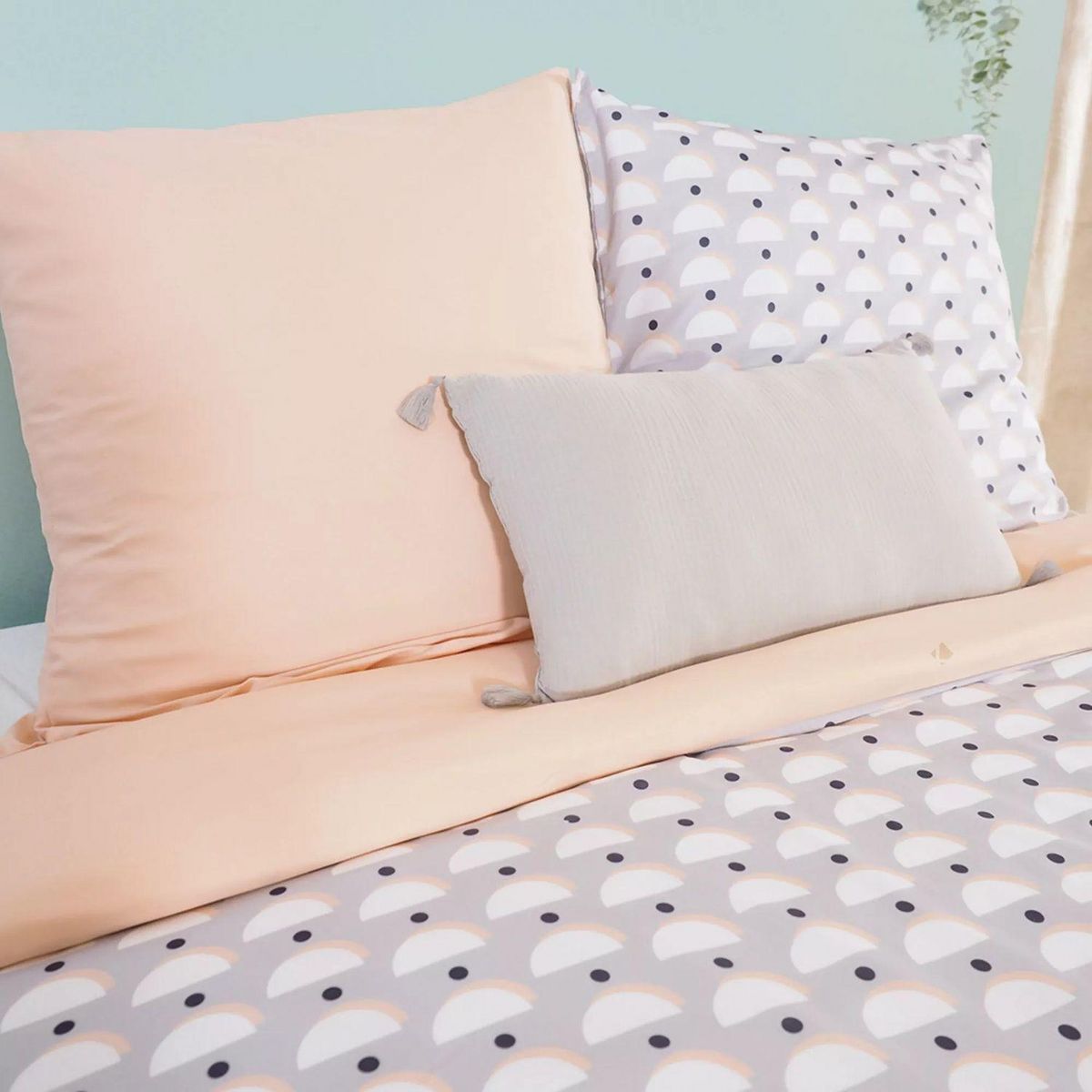 COTE DECO Parure de lit Aliso - Microfibre 72 g/m² - 220 x 240 cm - Gris