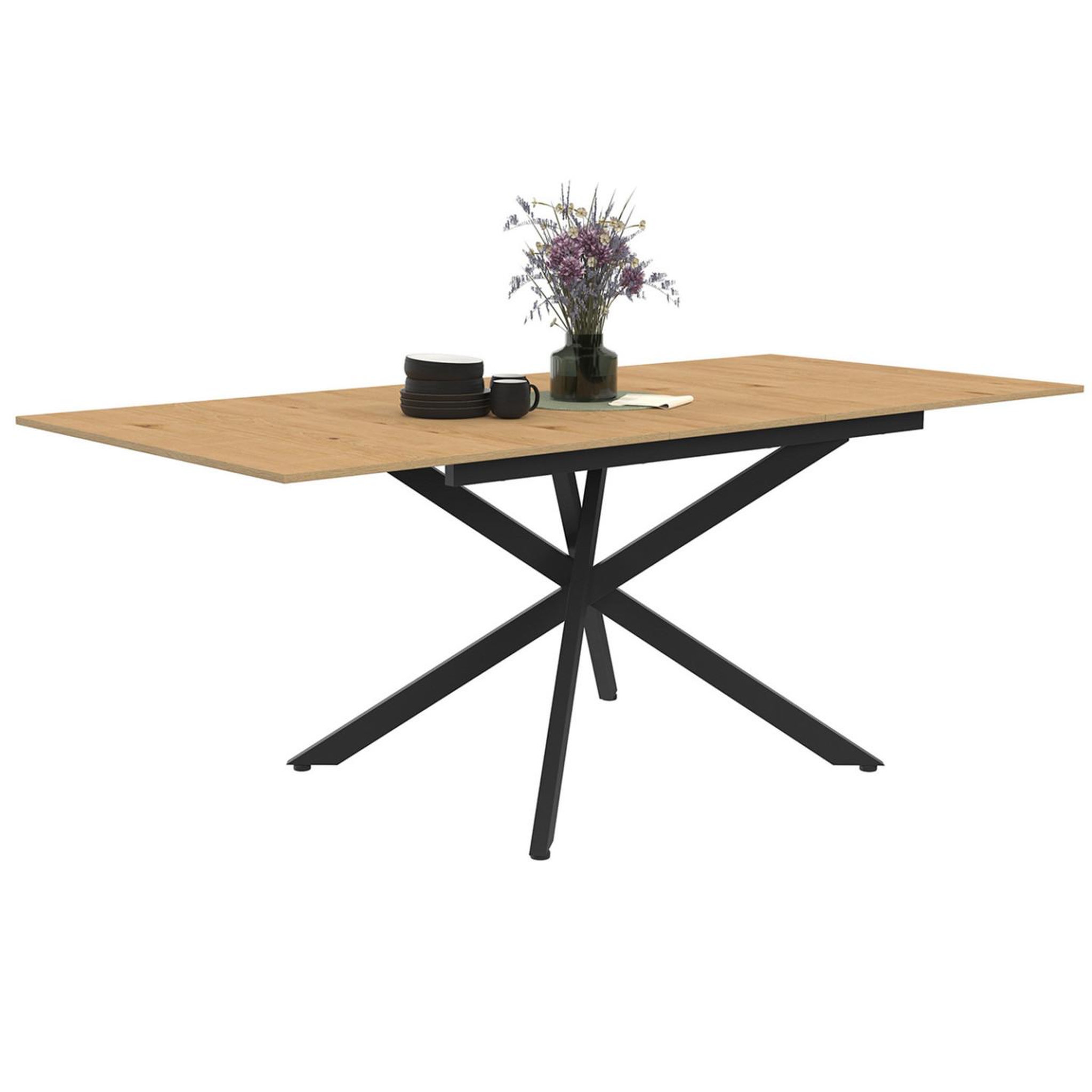 ID MARKET Table à manger extensible rectangle ines 6-10 personnes bois et noir 160-200 cm