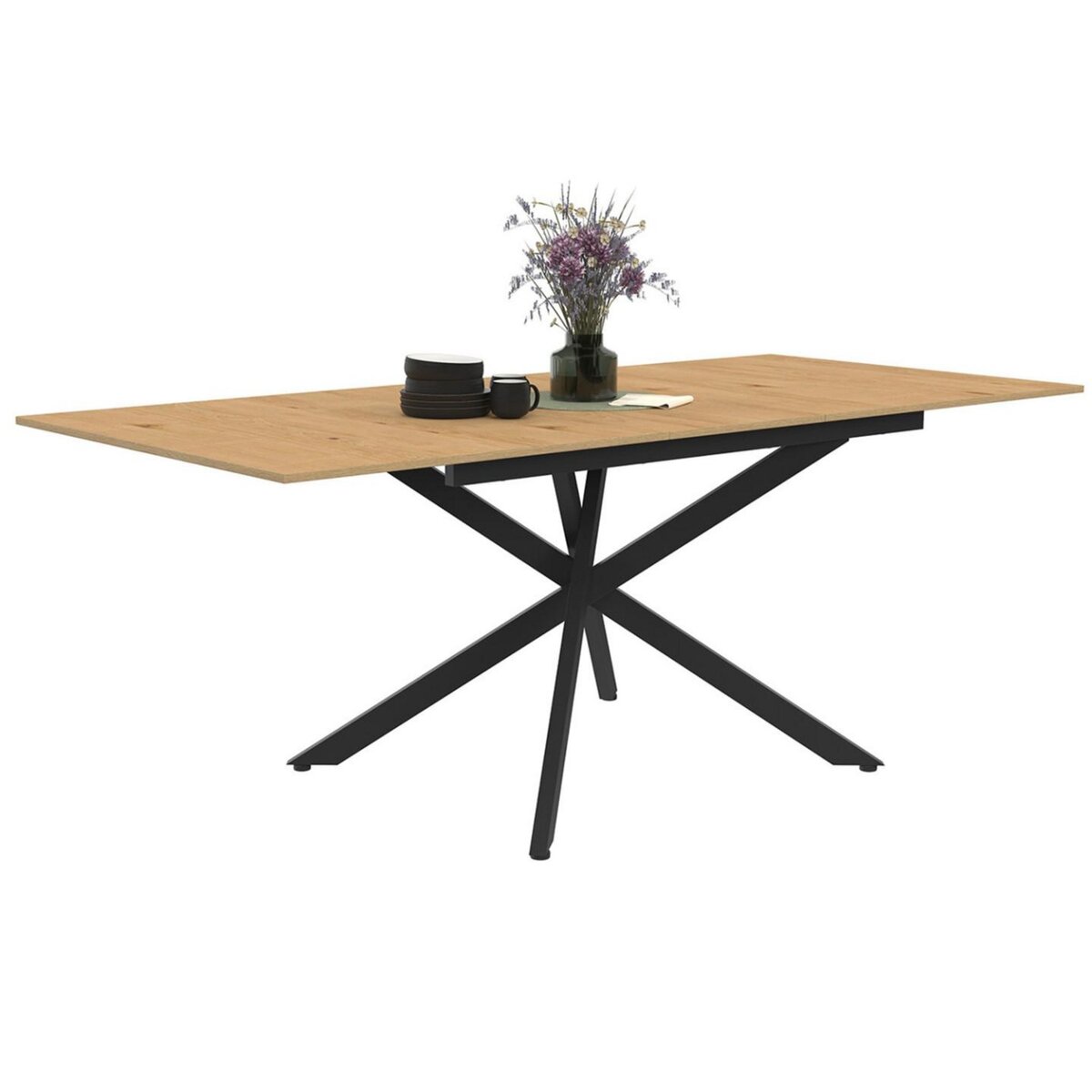 ID MARKET Table à manger extensible rectangle INES 6-10 personnes bois et noir 160-200 cm