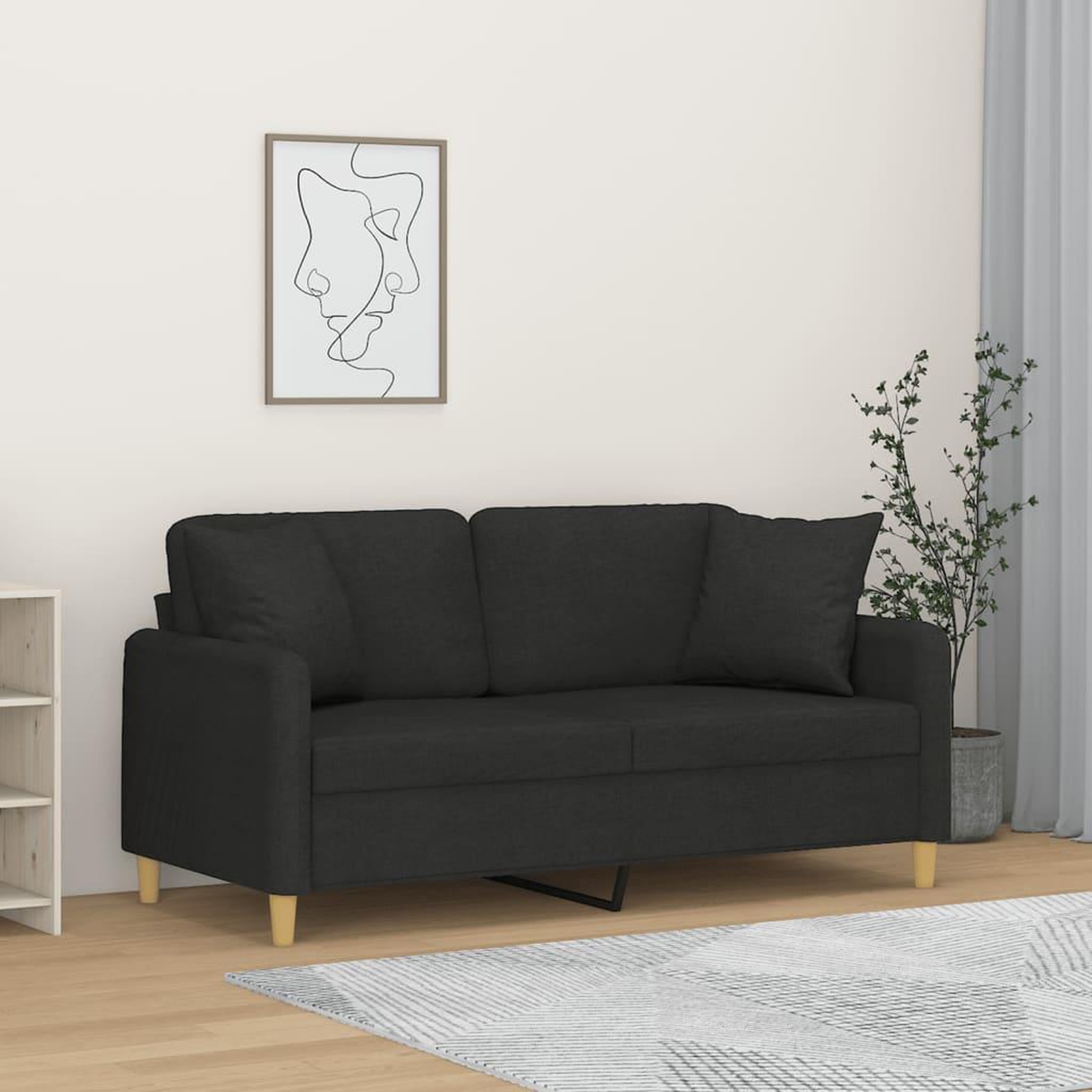 VIDAXL Canape 2 places avec oreillers decoratifs noir 140 cm tissu