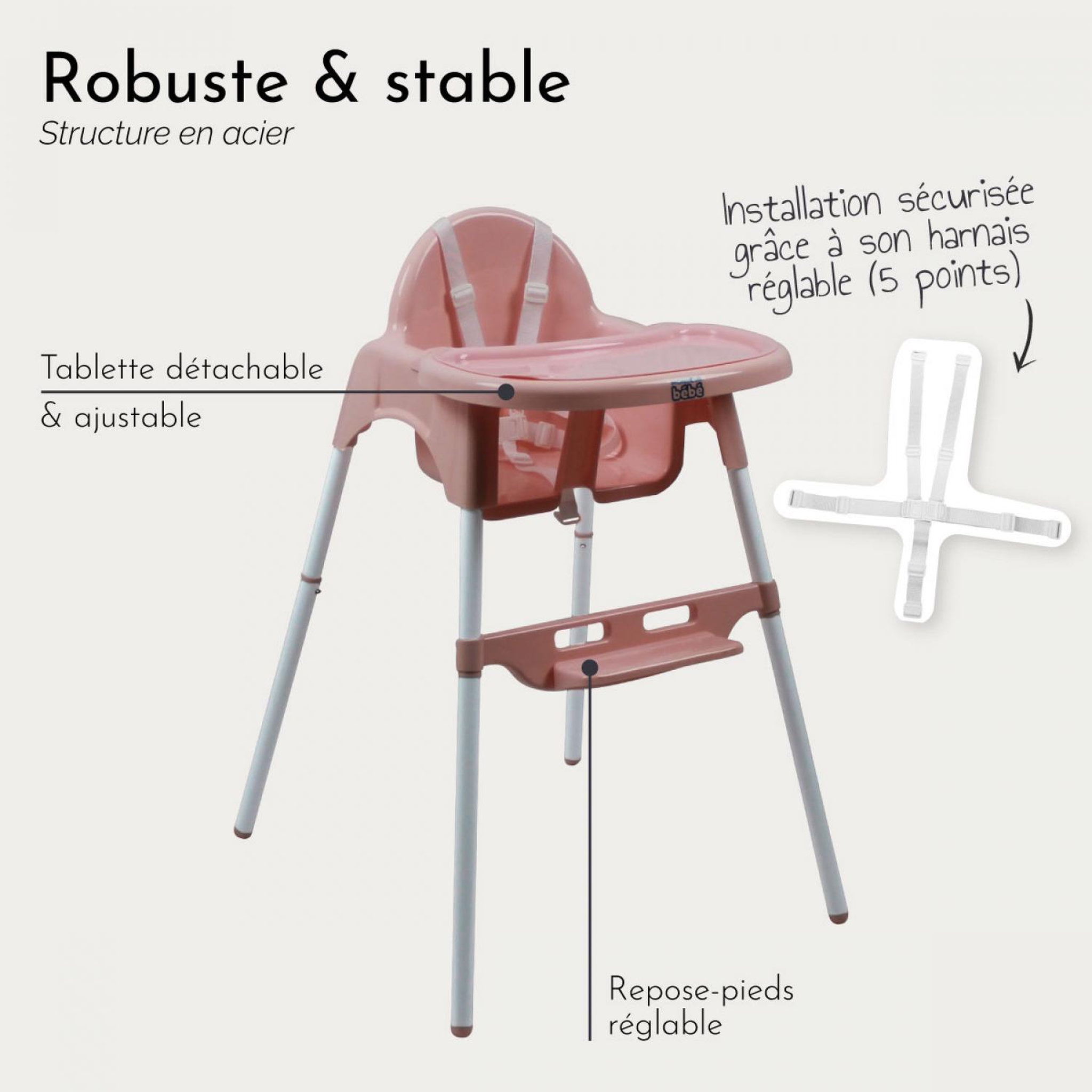 Voir la diapositive 3 : Monsieur Bébé Chaise haute bébé réglable hauteur et tablette