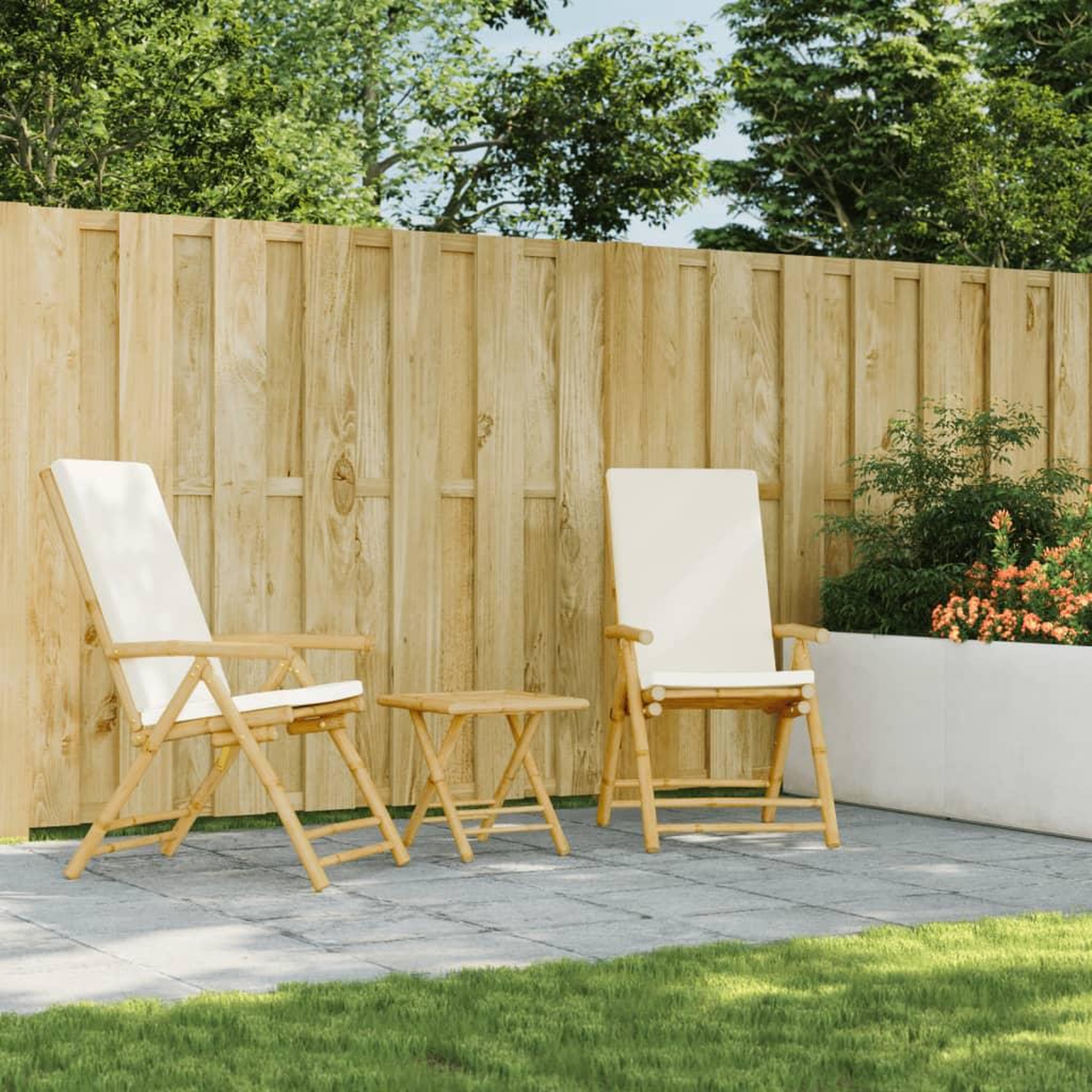 Voir la diapositive 3 : VIDAXL Chaises inclinables de jardin pliantes lot de 2 coussins bambou