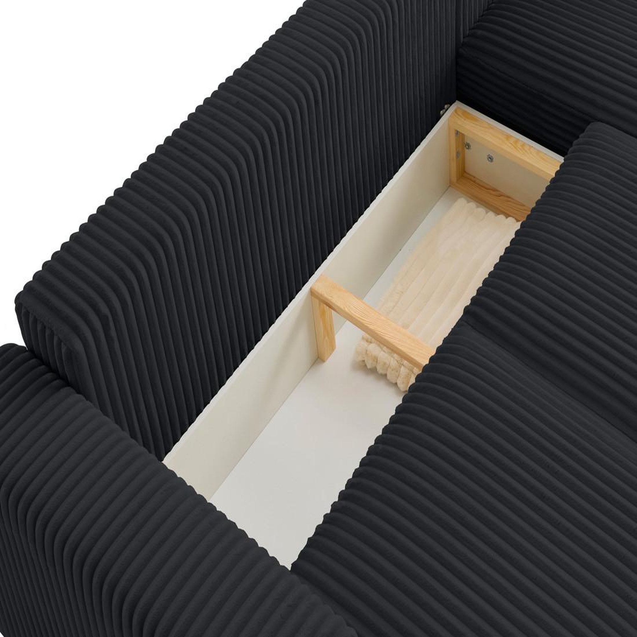 Voir la diapositive 3 : LISA DESIGN Livy - canapé d'angle réversible 4 places convertible avec coffre en velours côtelé grosses côtes