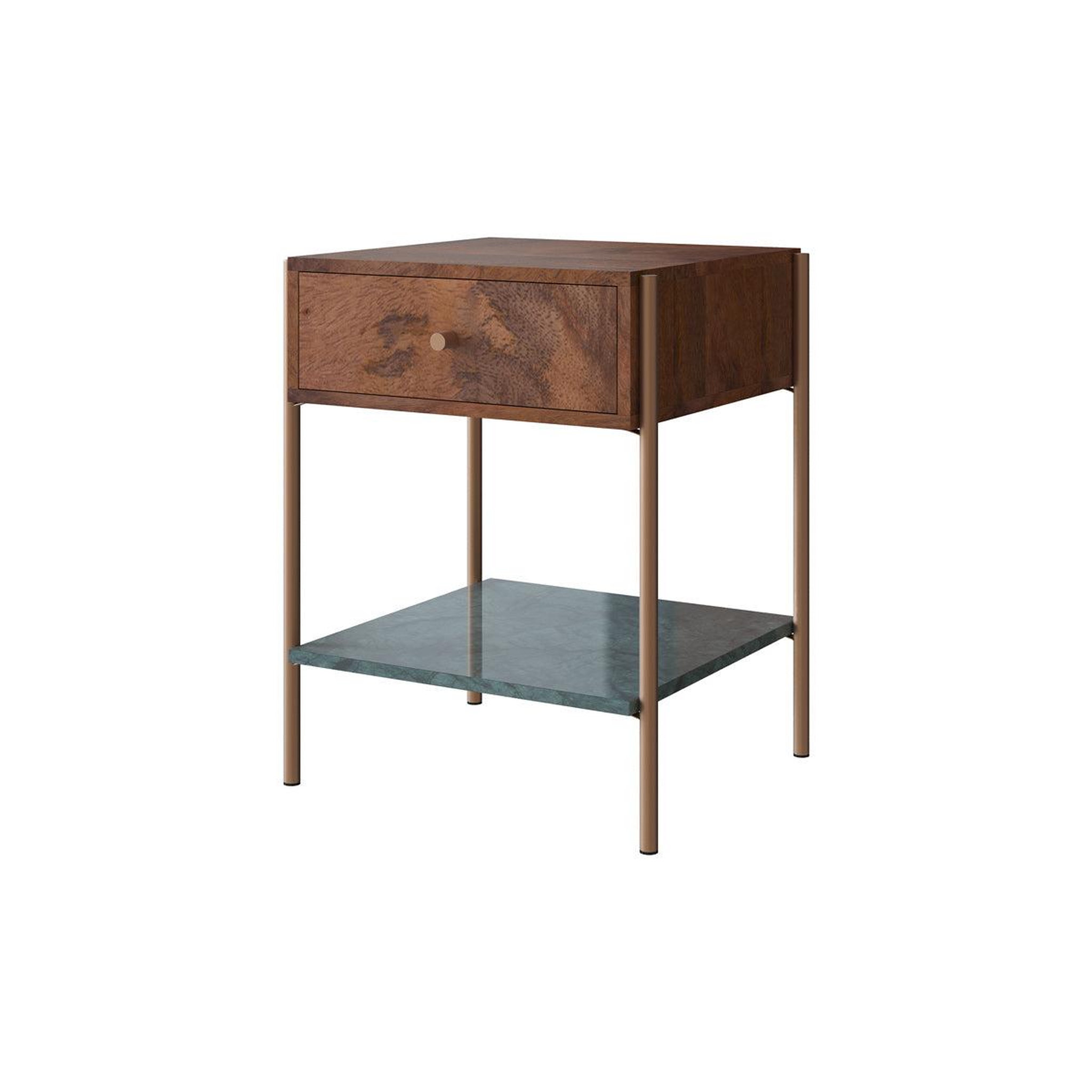 Voir la diapositive 6 : MAISON PAVANE Table de chevet en bois de manguier et marbre vert-doori