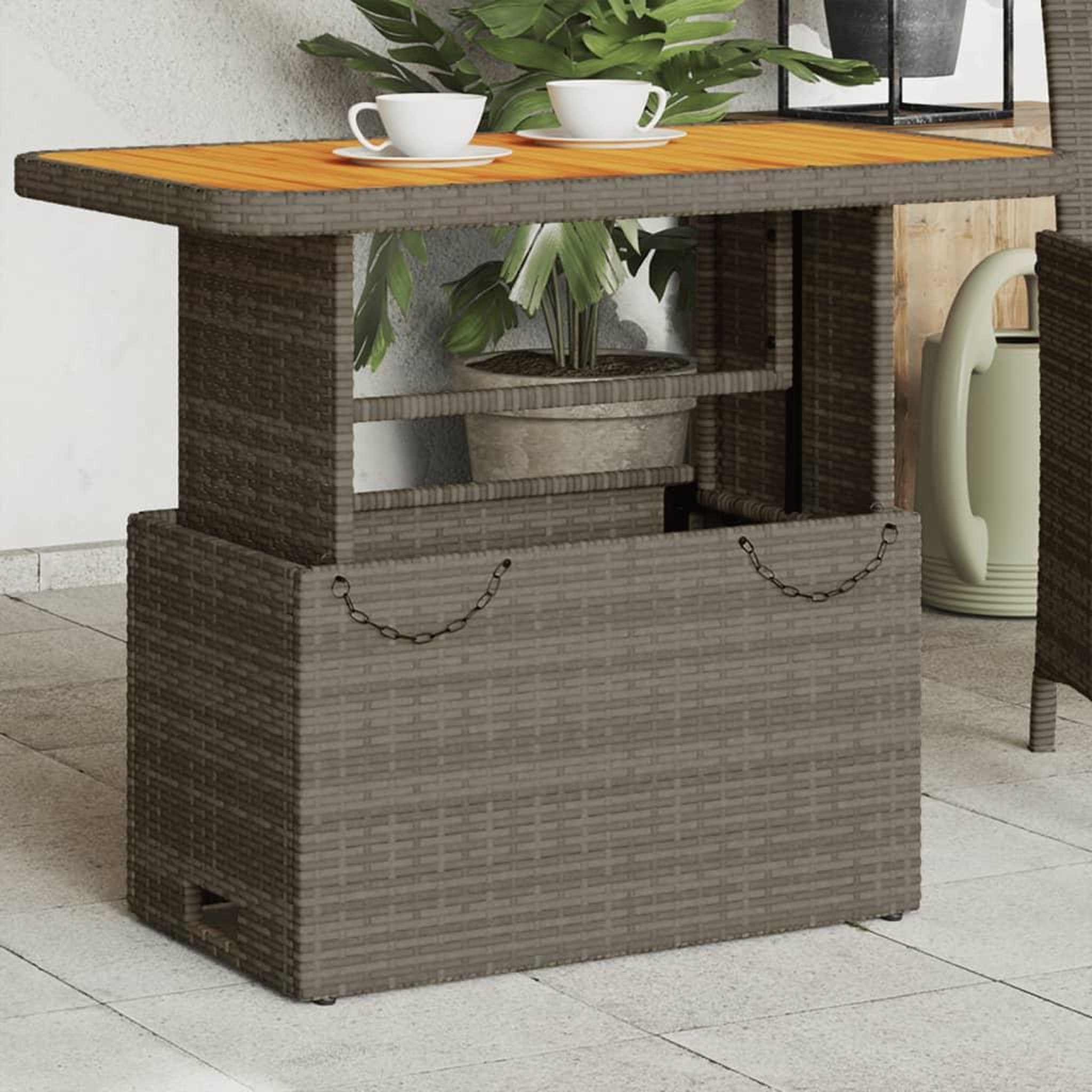 VIDAXL Table de jardin gris 90x55x71cm Resine tressee et bois d'acacia