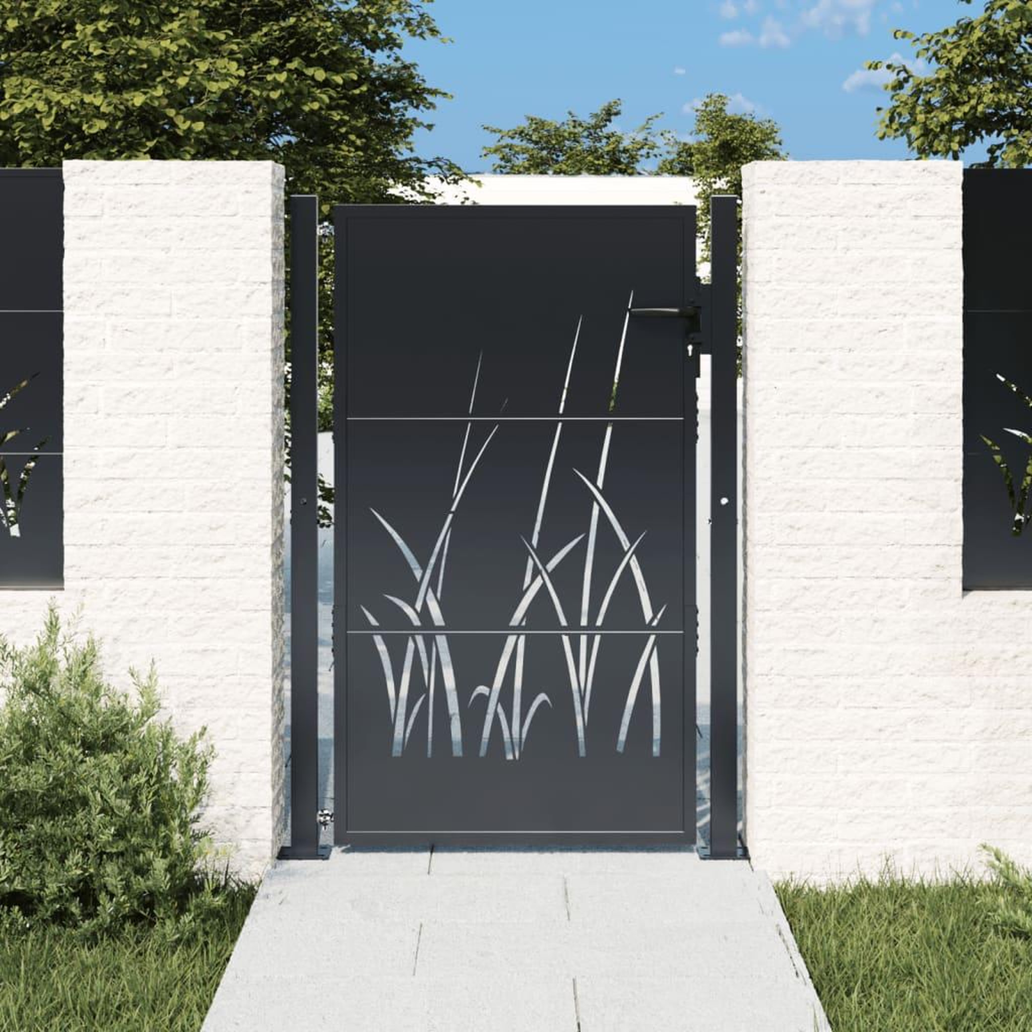 VIDAXL Portail de jardin anthracite 105x130cm acier conception d'herbe