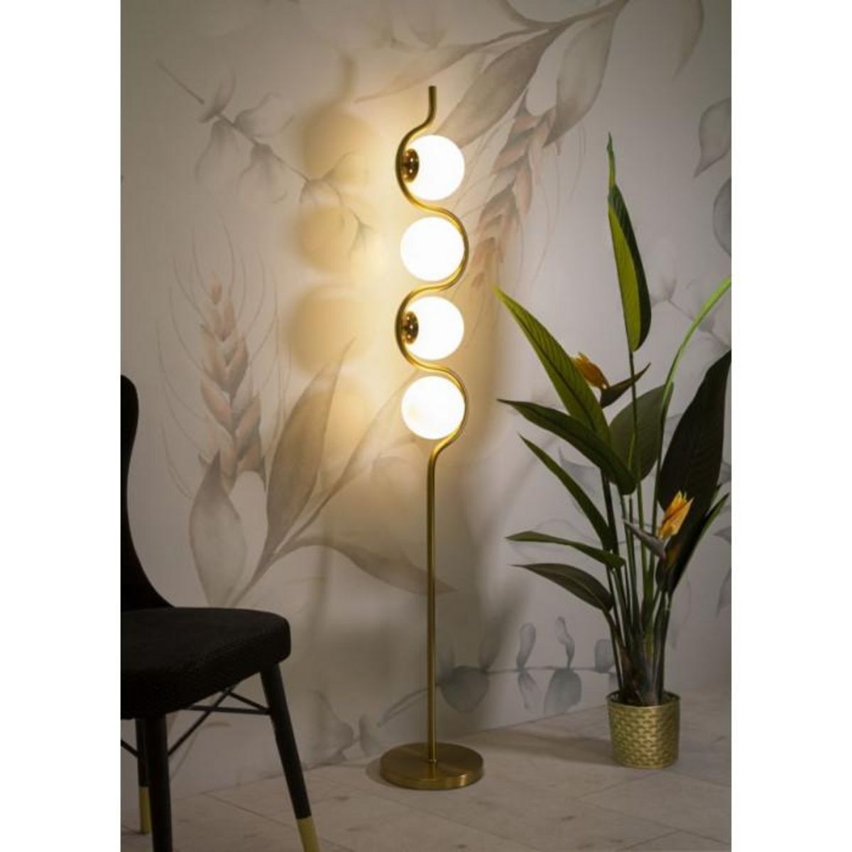 Paris Prix Lampadaire Design 4 Sphères  Luci  165cm Blanc & Or