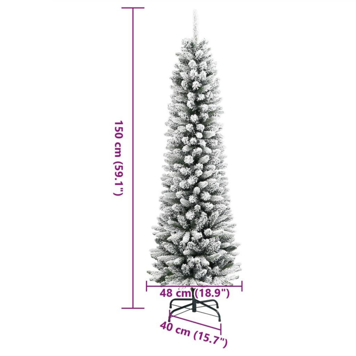 VIDAXL Sapin de Noël artificiel mince avec neige floquee 150 cm PVC/PE
