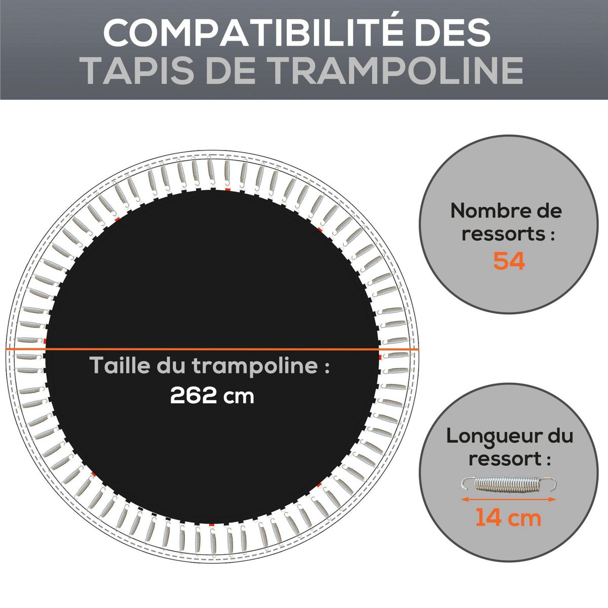 HOMCOM Tapis de rechange trampoline Ø 3 m ressorts 14 cm outil 54 crochets en V inclus