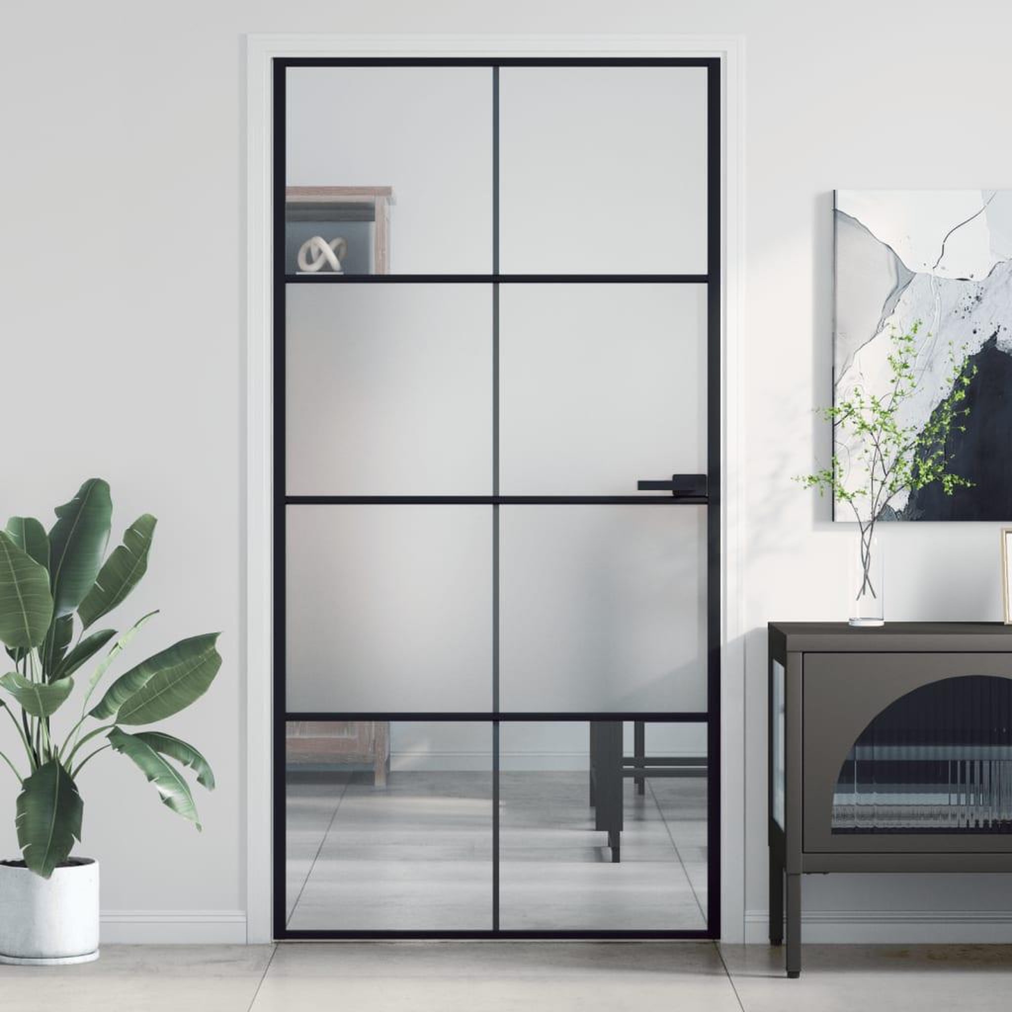 VIDAXL Porte interieure mince noir verre trempe aluminium