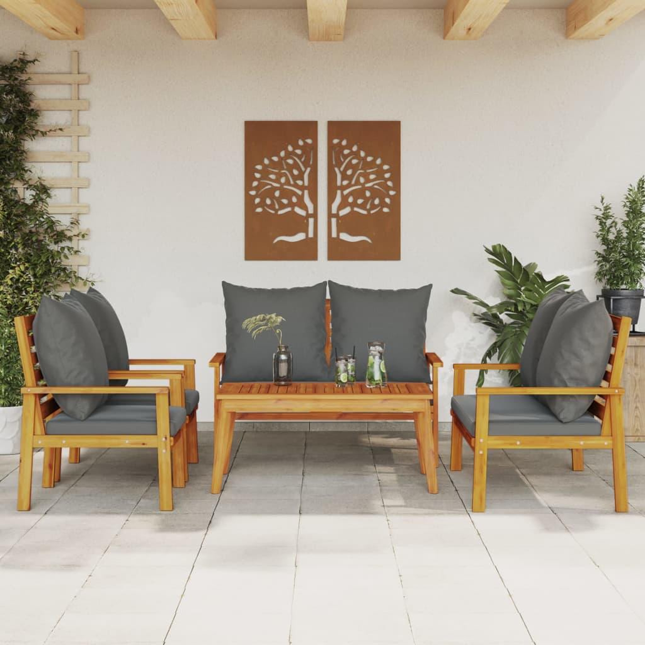 VIDAXL Salon de jardin avec coussins 5 pcs Bois d'acacia solide