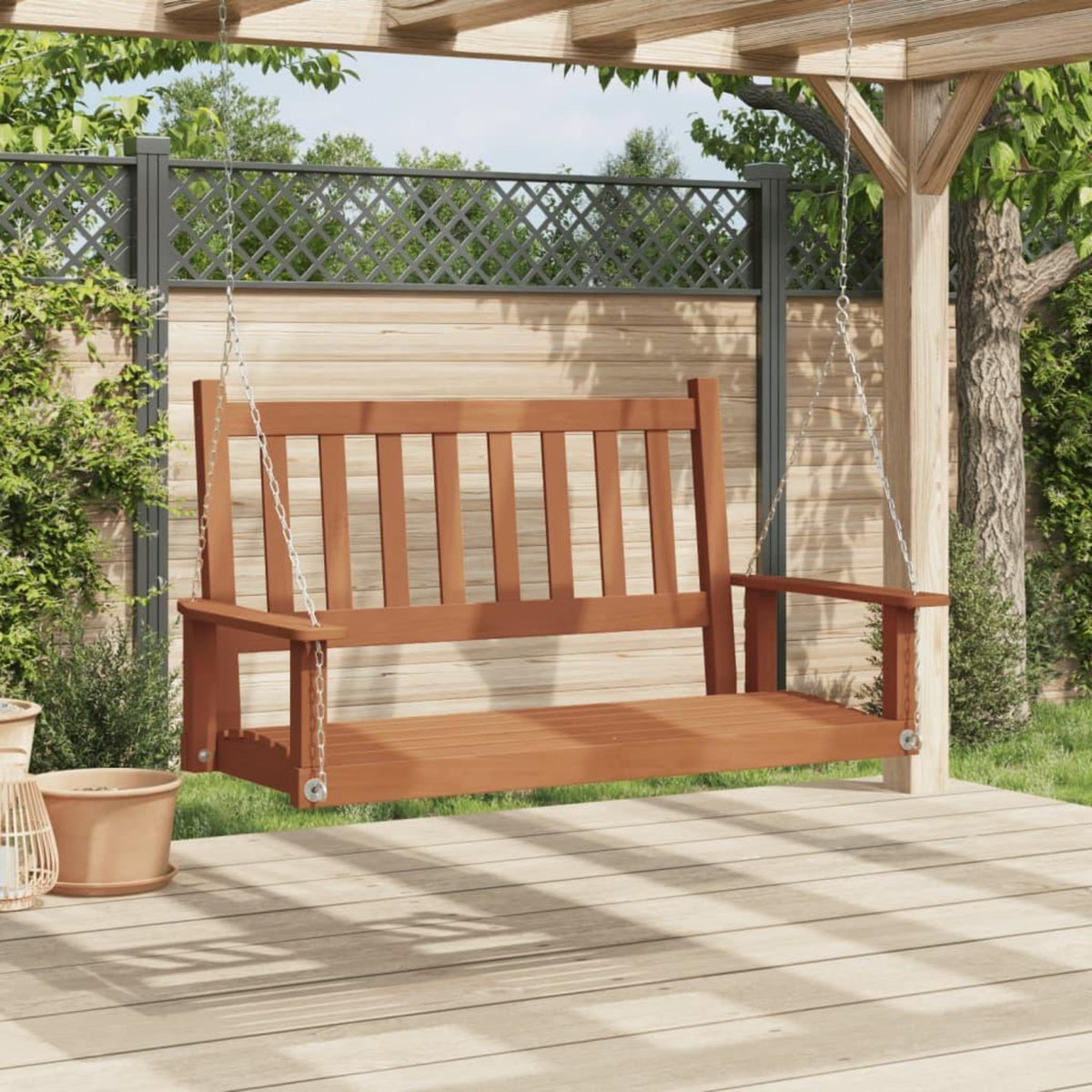 VIDAXL Banc de balançoire de jardin chaînes en metal bois massif sapin