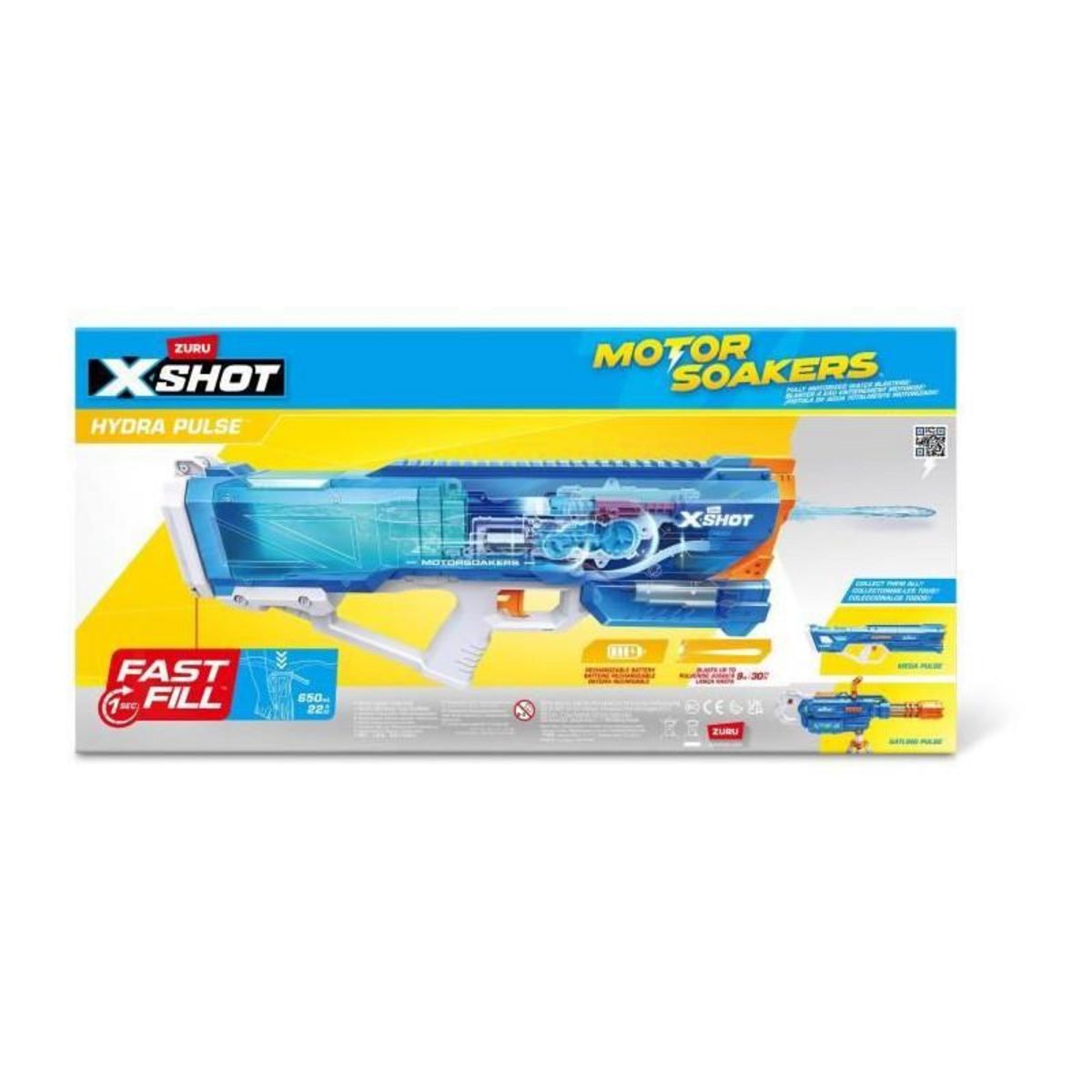 ZURU Pistolet a eau motorisé - ZURU - X-SHOT Hydra Pulse - Remplissage rapide - Batterie rechargeable - Portée 9 m - Réservoir 650