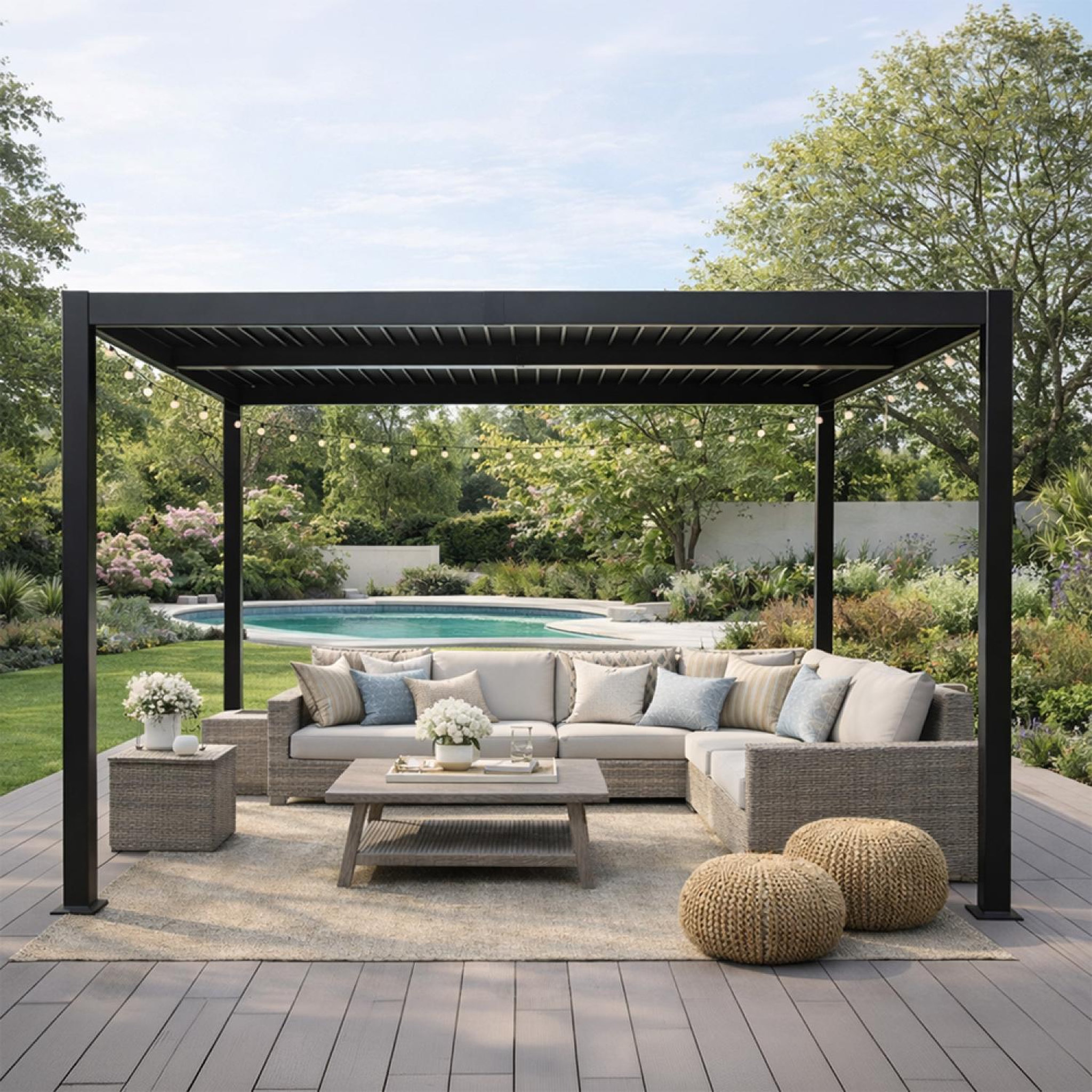 Voir la diapositive 5 : CONCEPT USINE Pergola bioclimatique aluminium et acier lames orientables 3x3m corfu