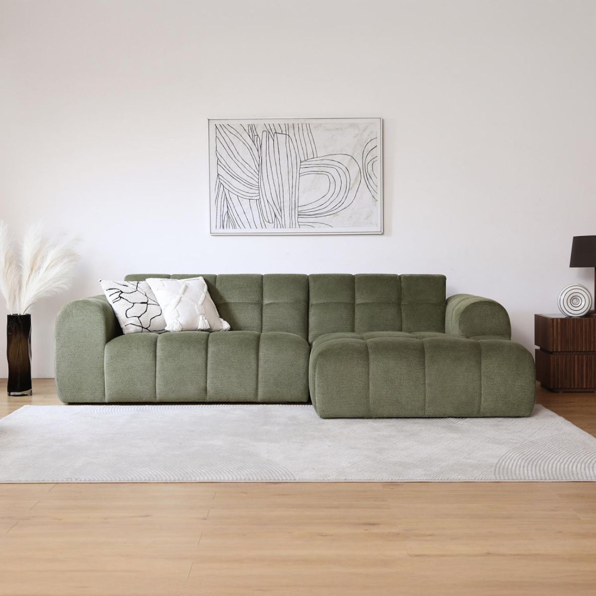 CONCEPT USINE Canapé d'angle 3 places nuage en velours vert SALFORD