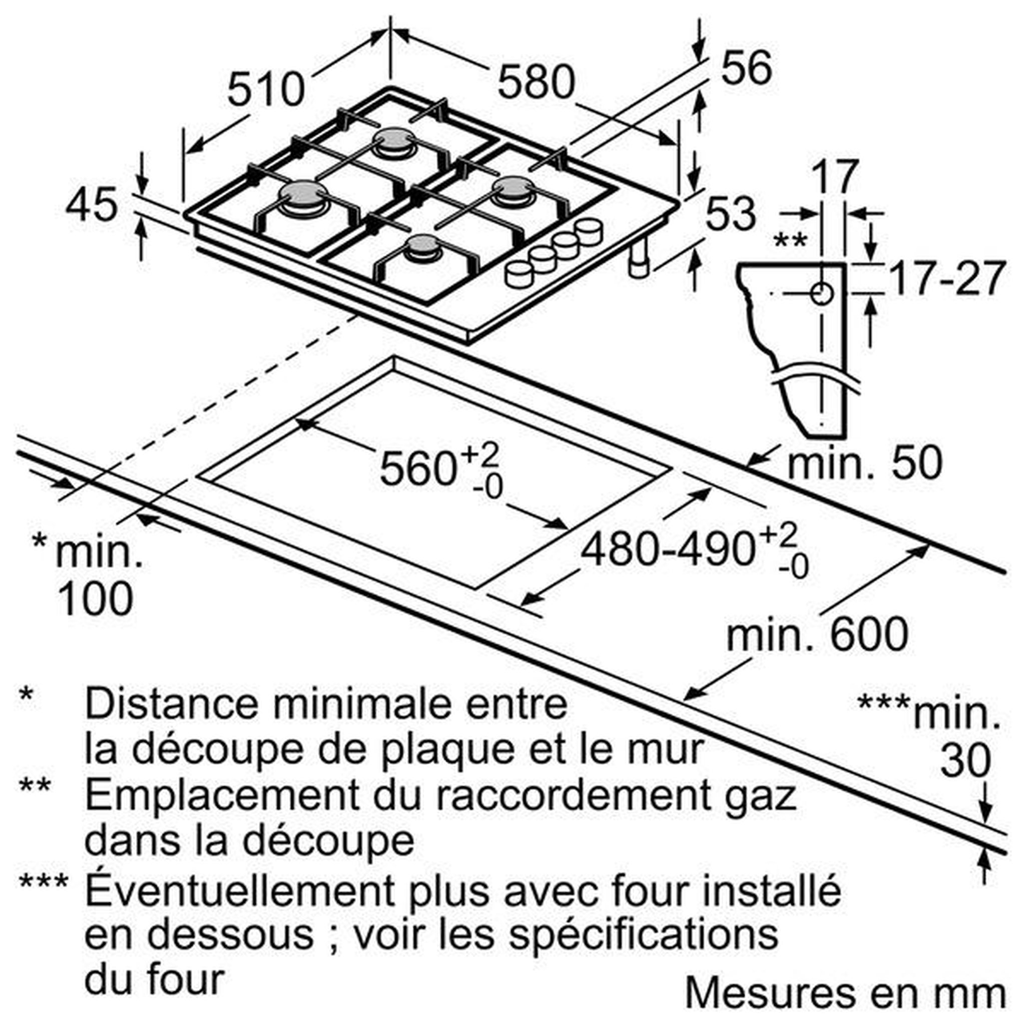 Voir la diapositive 2 : BOSCH Table de cuison gaz 60cm 4 feux blanc - pbp6b2b80