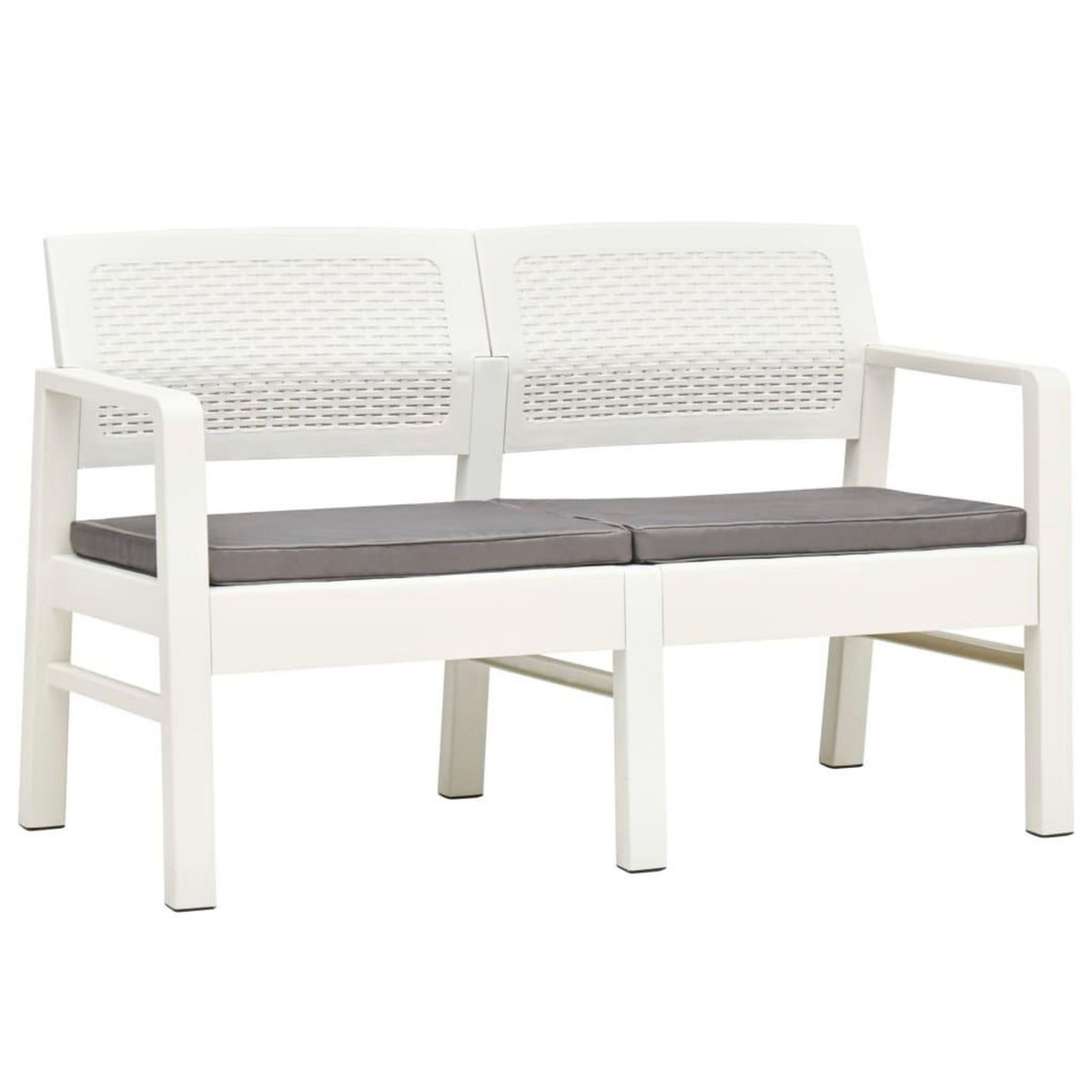 VIDAXL Banc de jardin a 2 places et coussins 120 cm Plastique Blanc