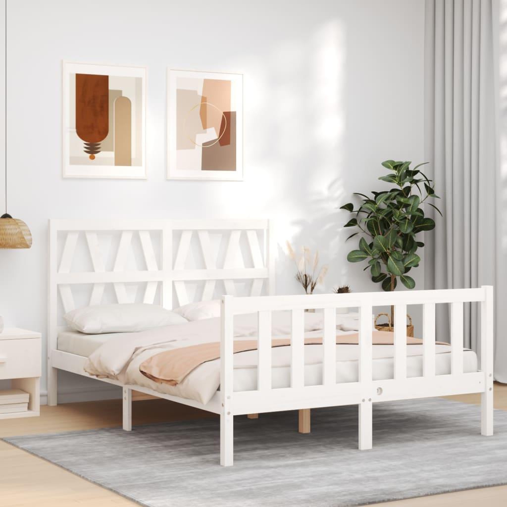 Voir la diapositive 1 : VIDAXL Cadre de lit sans matelas blanc bois de pin massif
