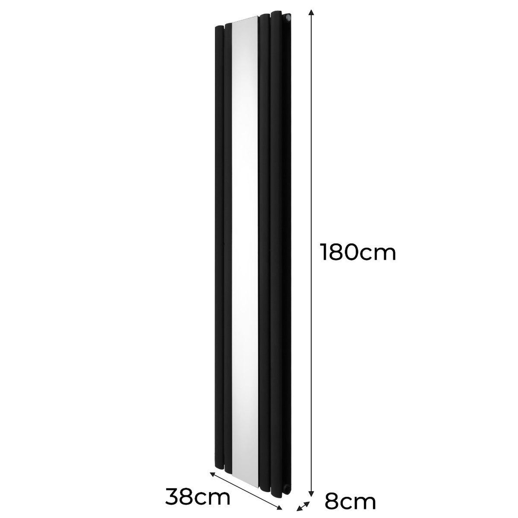 Voir la diapositive 5 : MONSTERSHOP Radiateur à colonnes ovales à miroir & vannes, panneaux - 1800 x 380 mm – noir