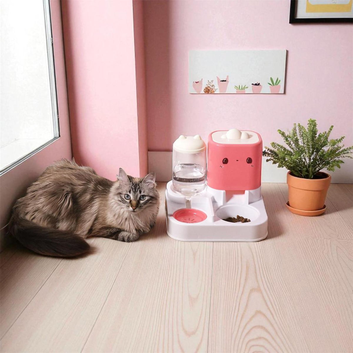 Paris Prix Distributeur d'Eau & Croquettes  Kawaii  28cm Rose