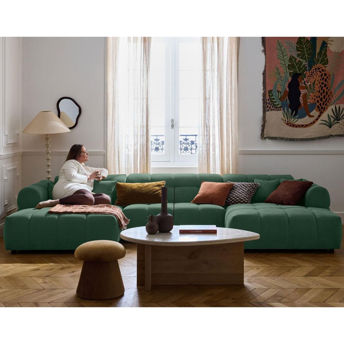 LISA DESIGN Ray - canapé panoramique en u 7 places en tissu texturé