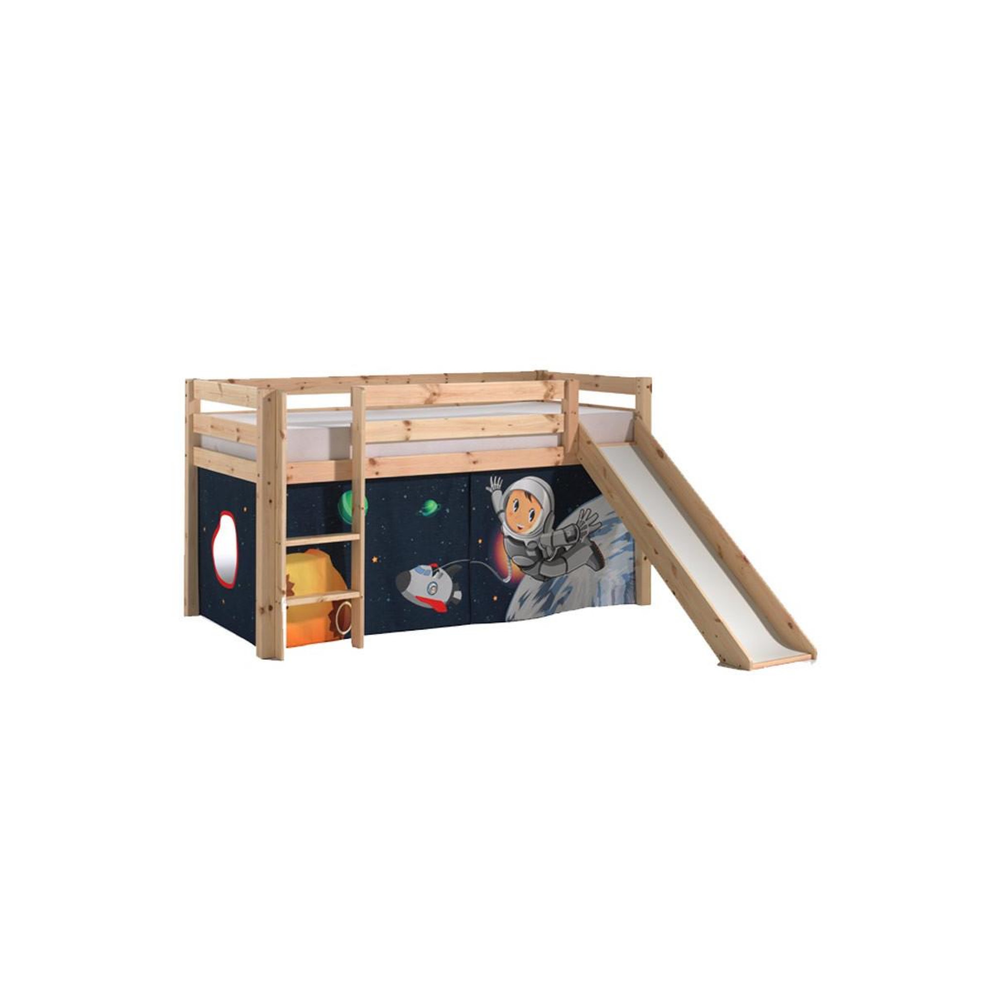 Voir la diapositive 1 : Paris Prix Lit enfant avec toboggan  pino astronaute  90x200cm naturel