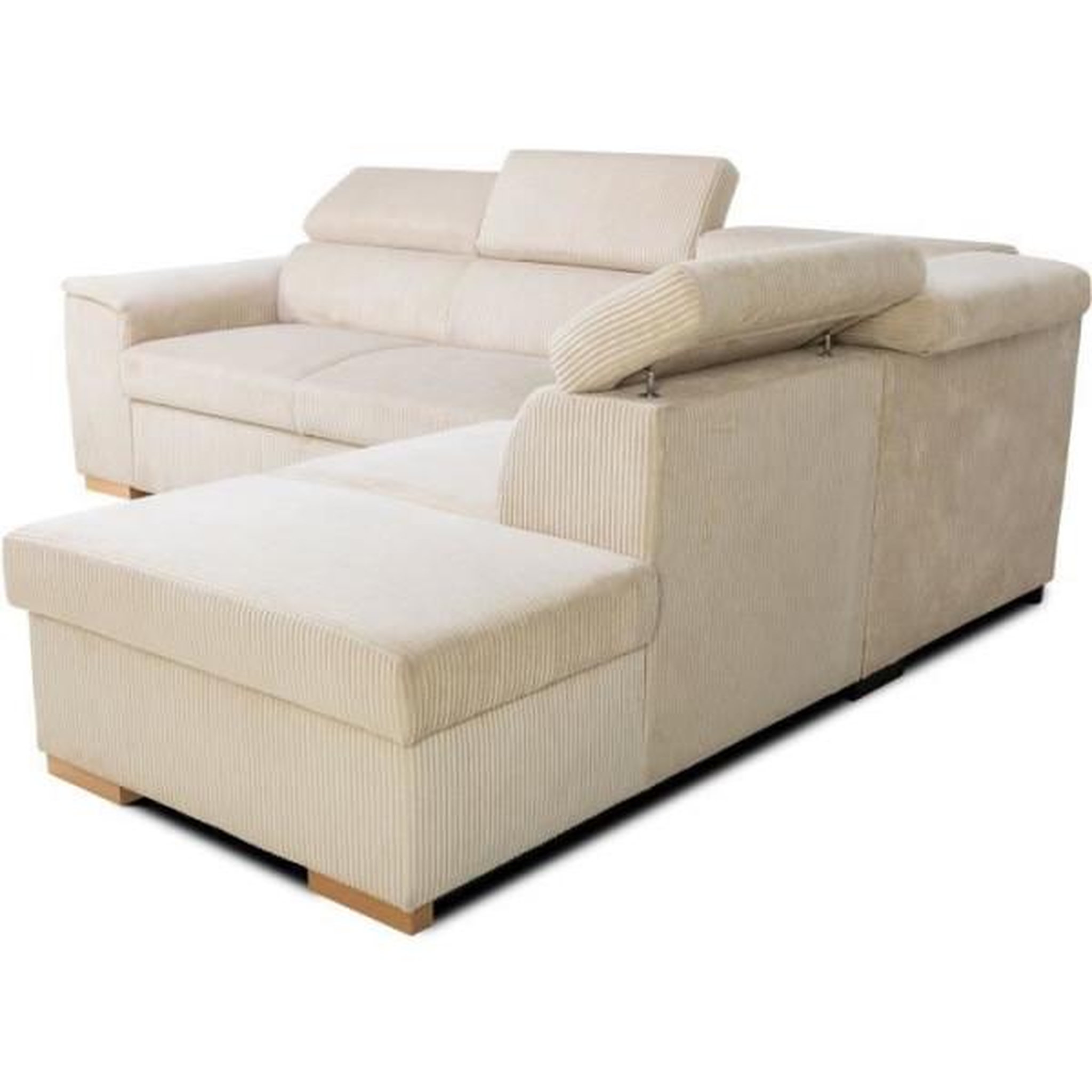 Voir la diapositive 3 : Canapé d'angle convertible réversible 5 places DAYTONA - Velours côtelé beige - Coffre de rangement - L 260 x H 94 x P 216 c