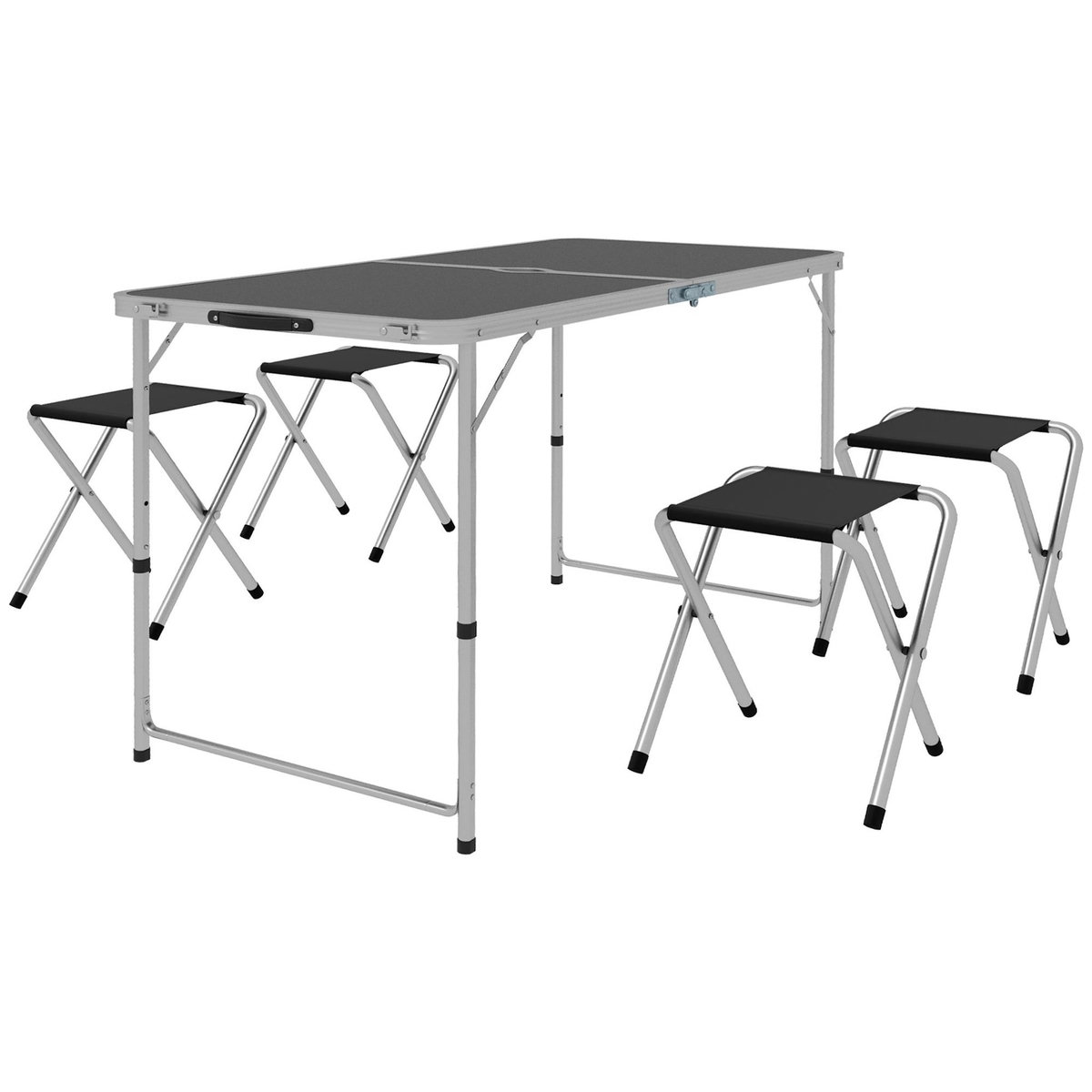 OUTSUNNY Ensemble table et chaises pliantes de camping - Hauteur table réglable, Trou de parasol - Gris foncé