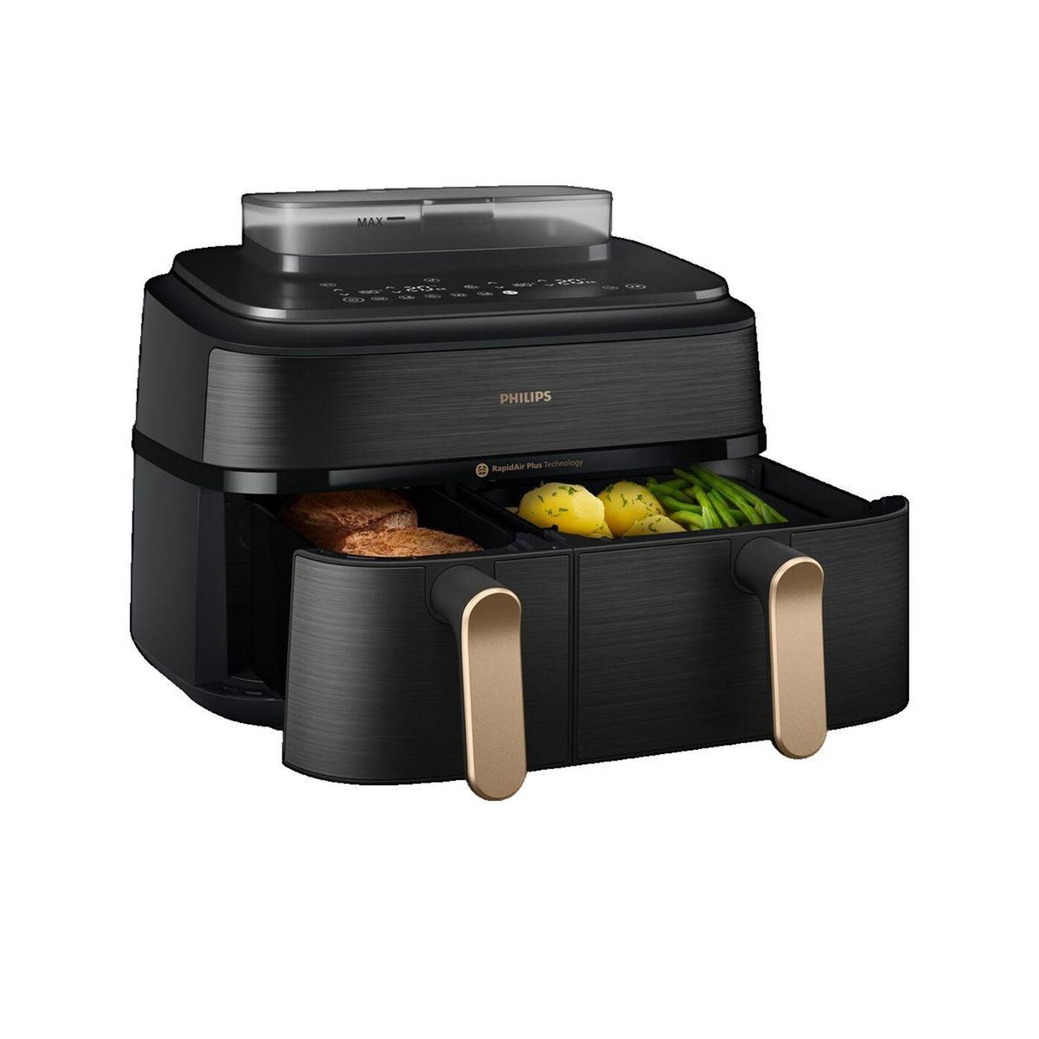 Voir la diapositive 2 : Philips Friteuse à air Philips Air Fryer NA552/00 avec deux paniers de 6L et 3L