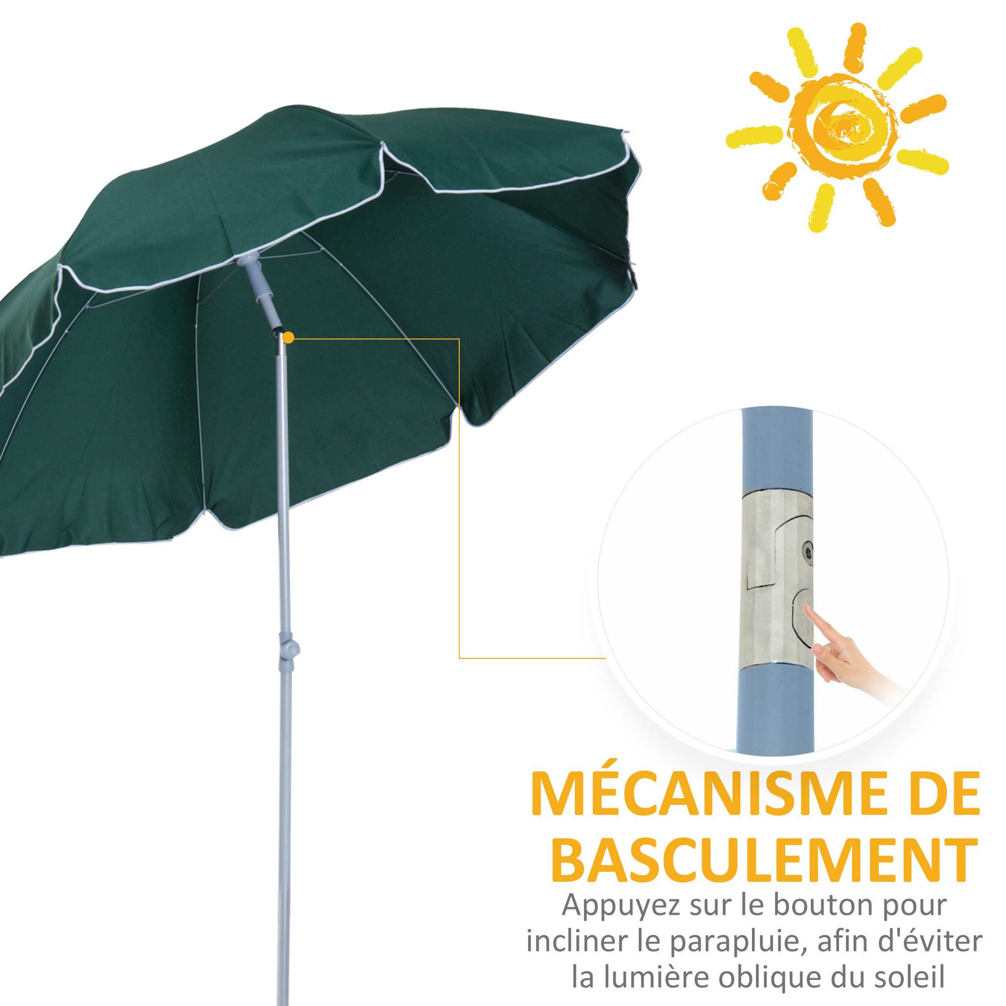Voir la diapositive 4 : OUTSUNNY Parasol inclinable octogonal de jardin Ø 2 m métal polyester vert