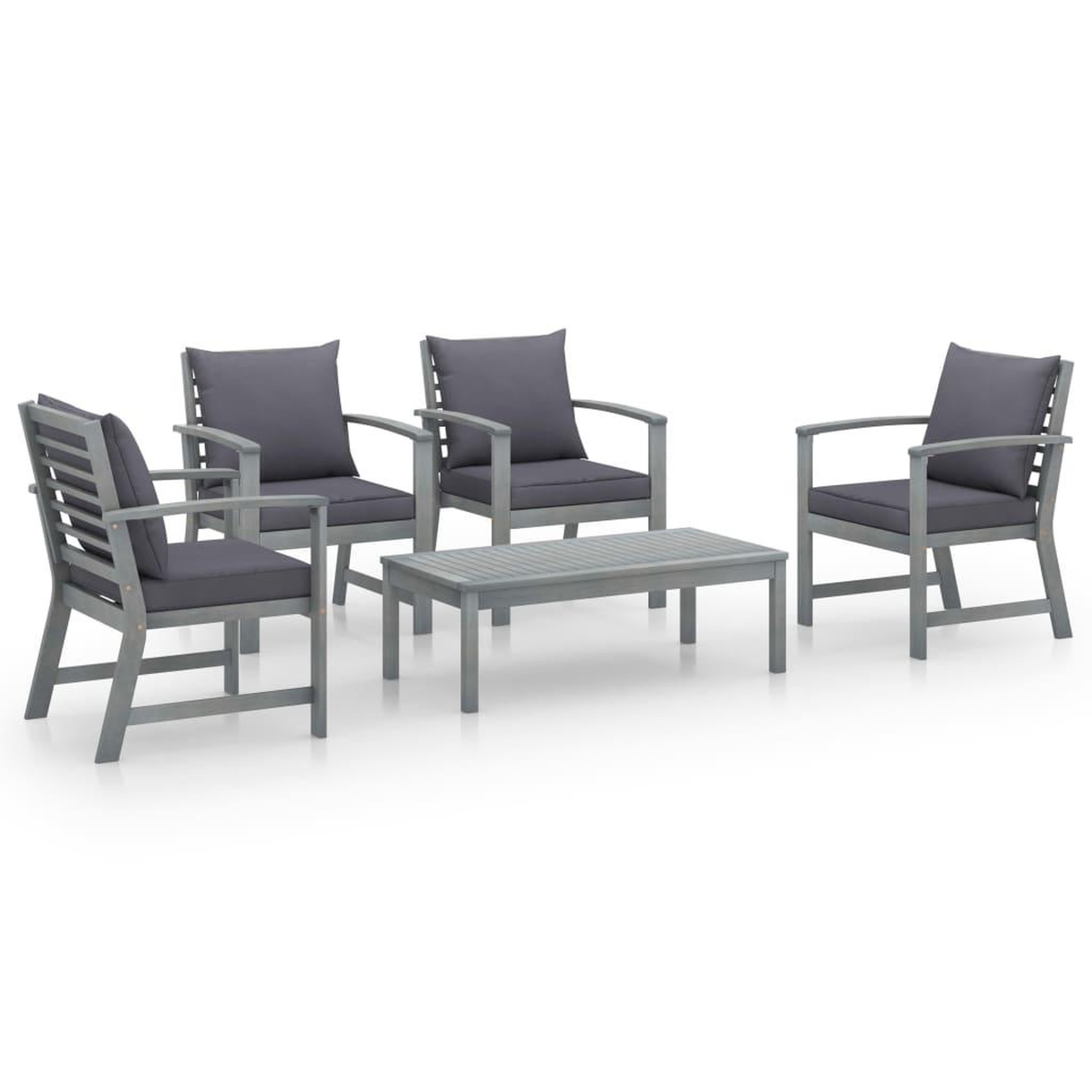 Voir la diapositive 2 : VIDAXL Salon de jardin 5 pcs avec coussin Bois d'acacia solide Gris