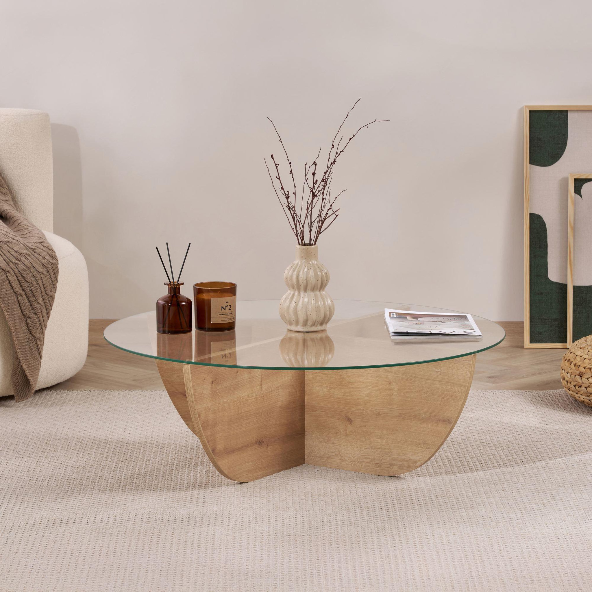 Voir la diapositive 2 : Habitat et Jardin Table basse en verre  liya  90 x 90 x 30 cm - chêne saphir