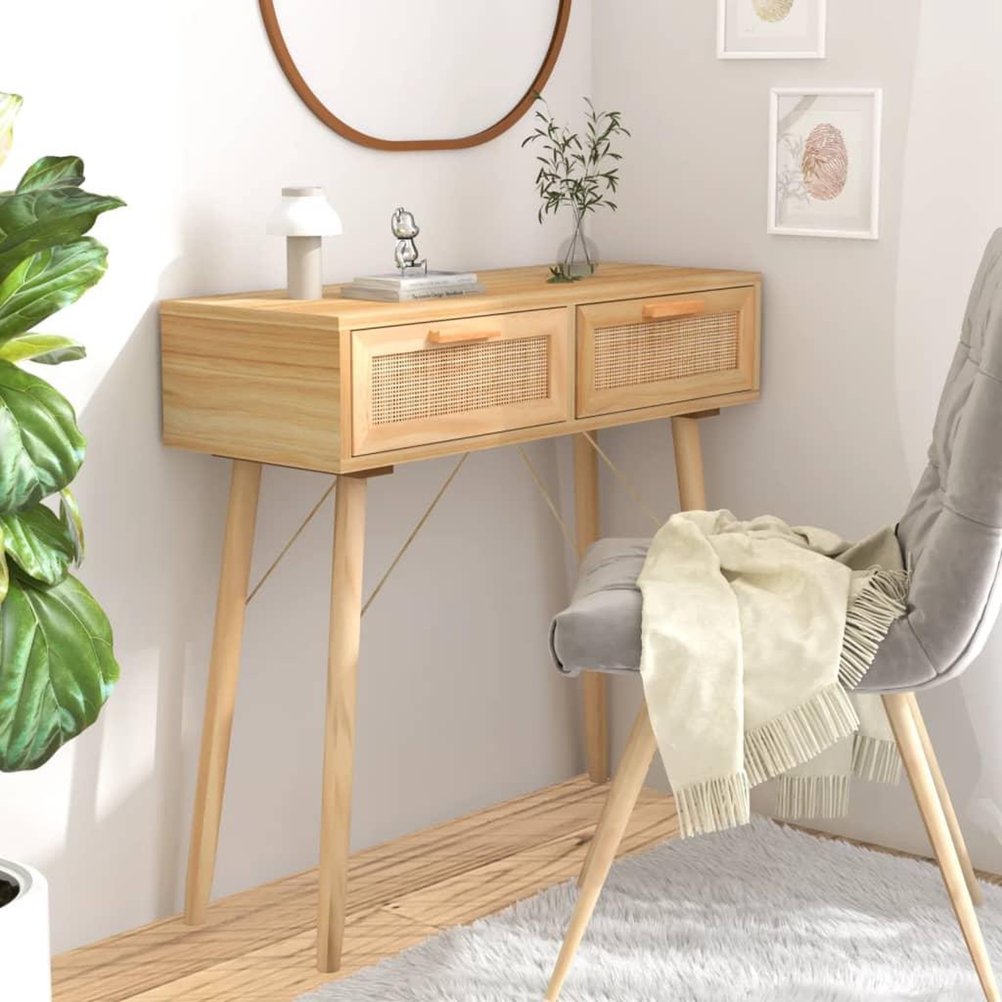 Voir la diapositive 1 : VIDAXL Table console Marron 80x30x75 cm Bois massif pin /rotin naturel