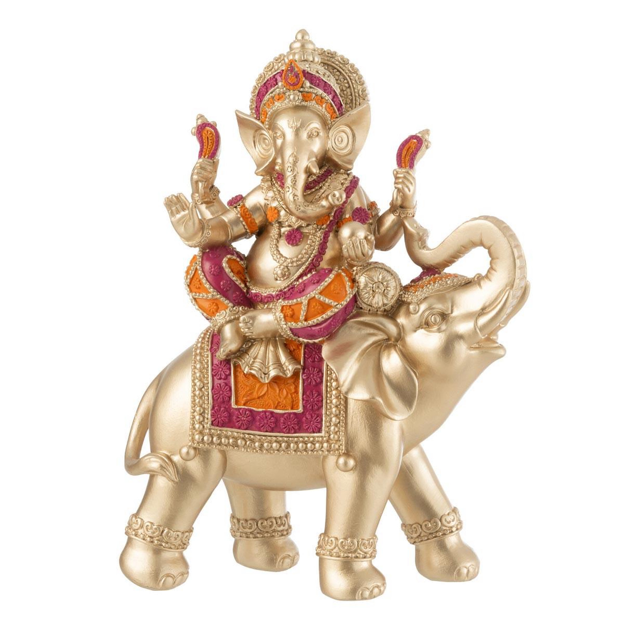 J-LINE Statuette en résine  ganesha sur éléphant  22cm multicolore