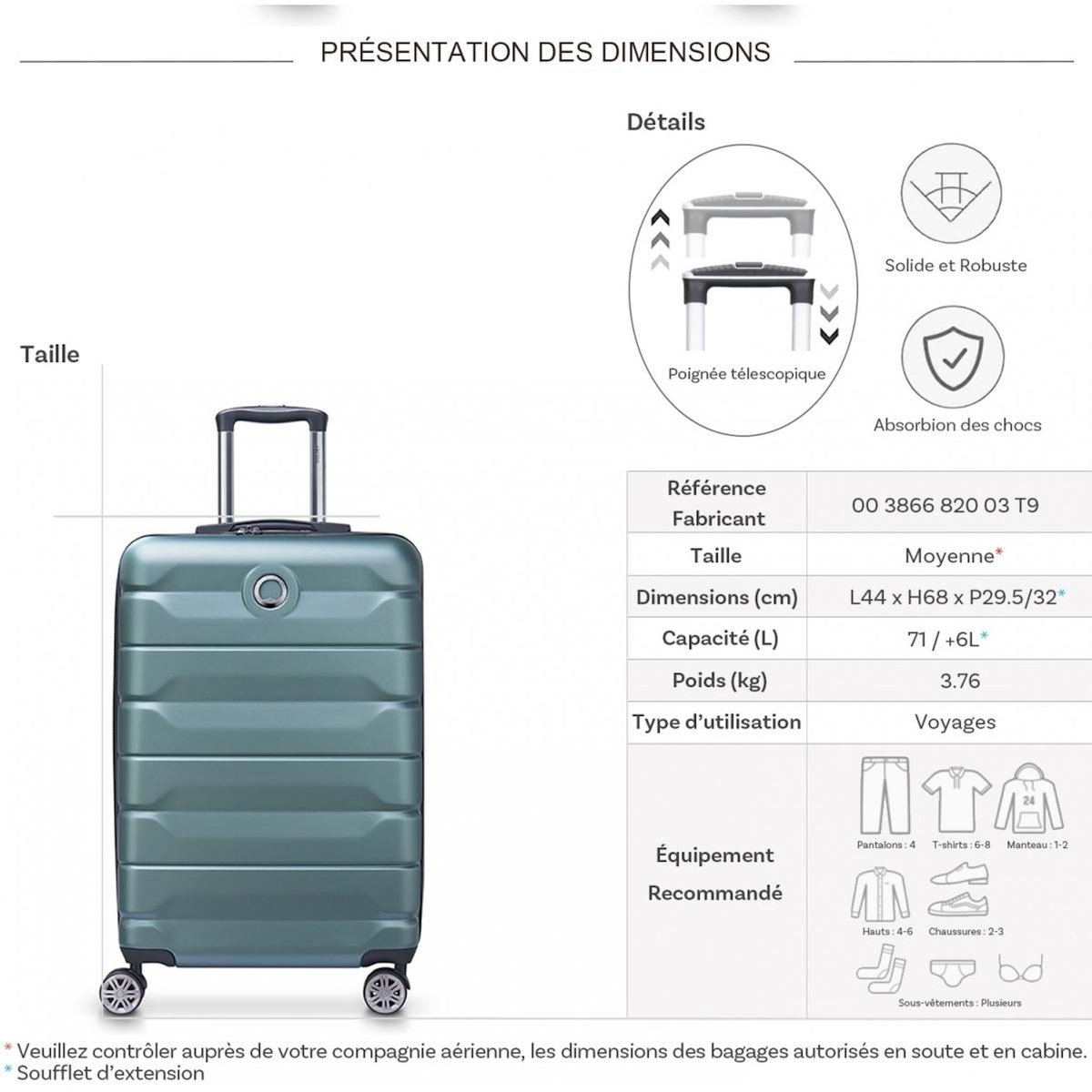Delsey Valise rigide Air Armour TSA polycarbonate 68cm